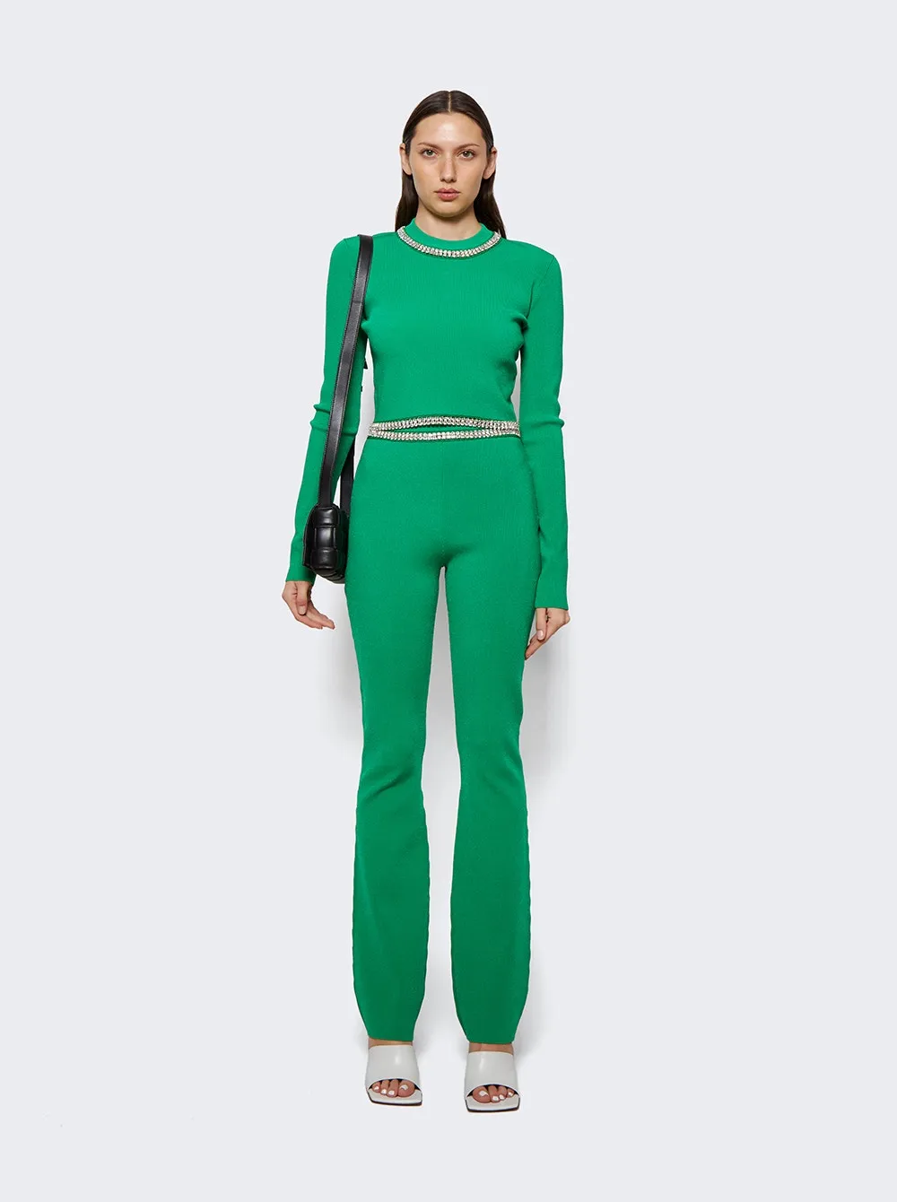Embellished Knit Flared Trousers