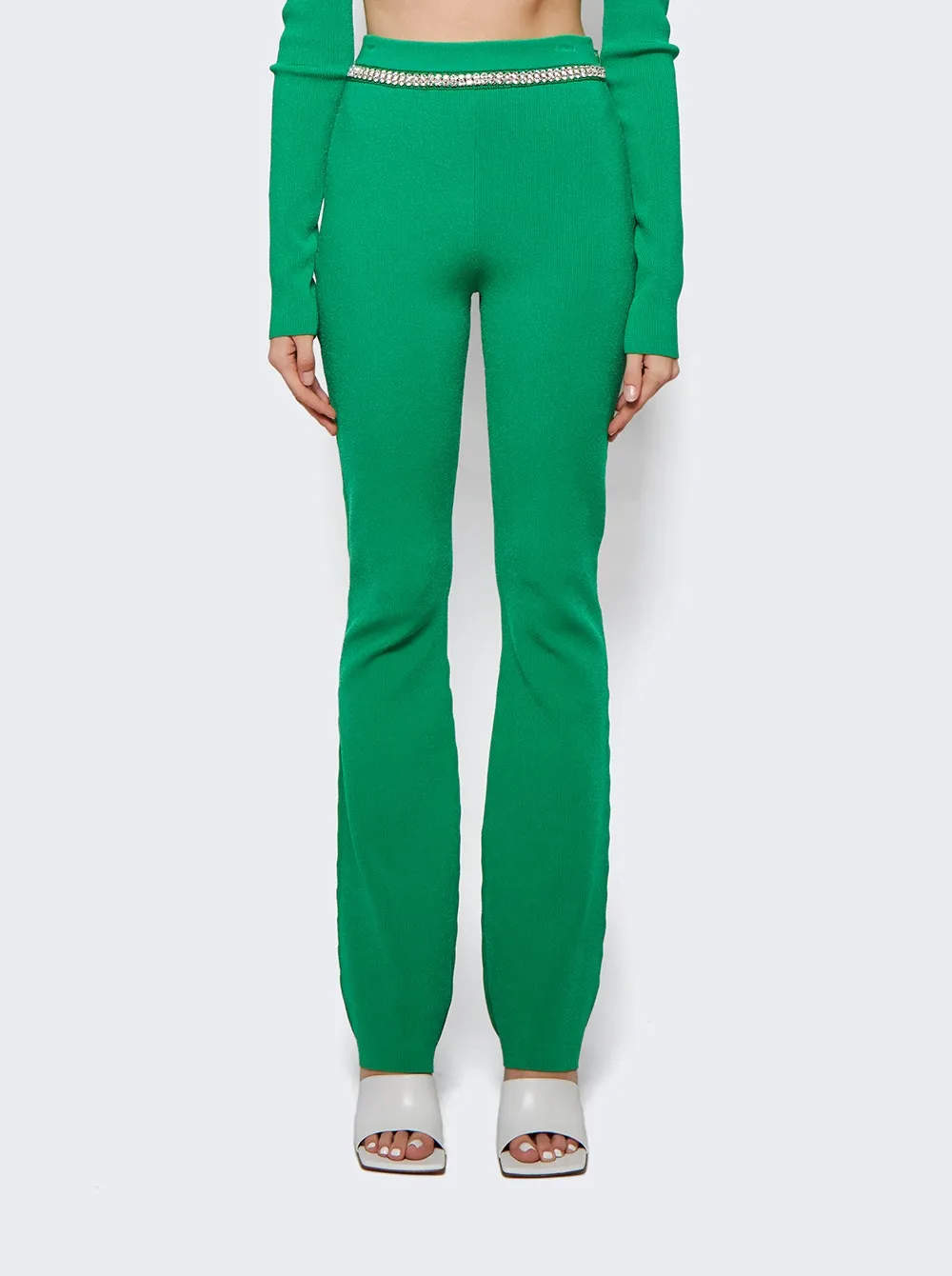Embellished Knit Flared Trousers