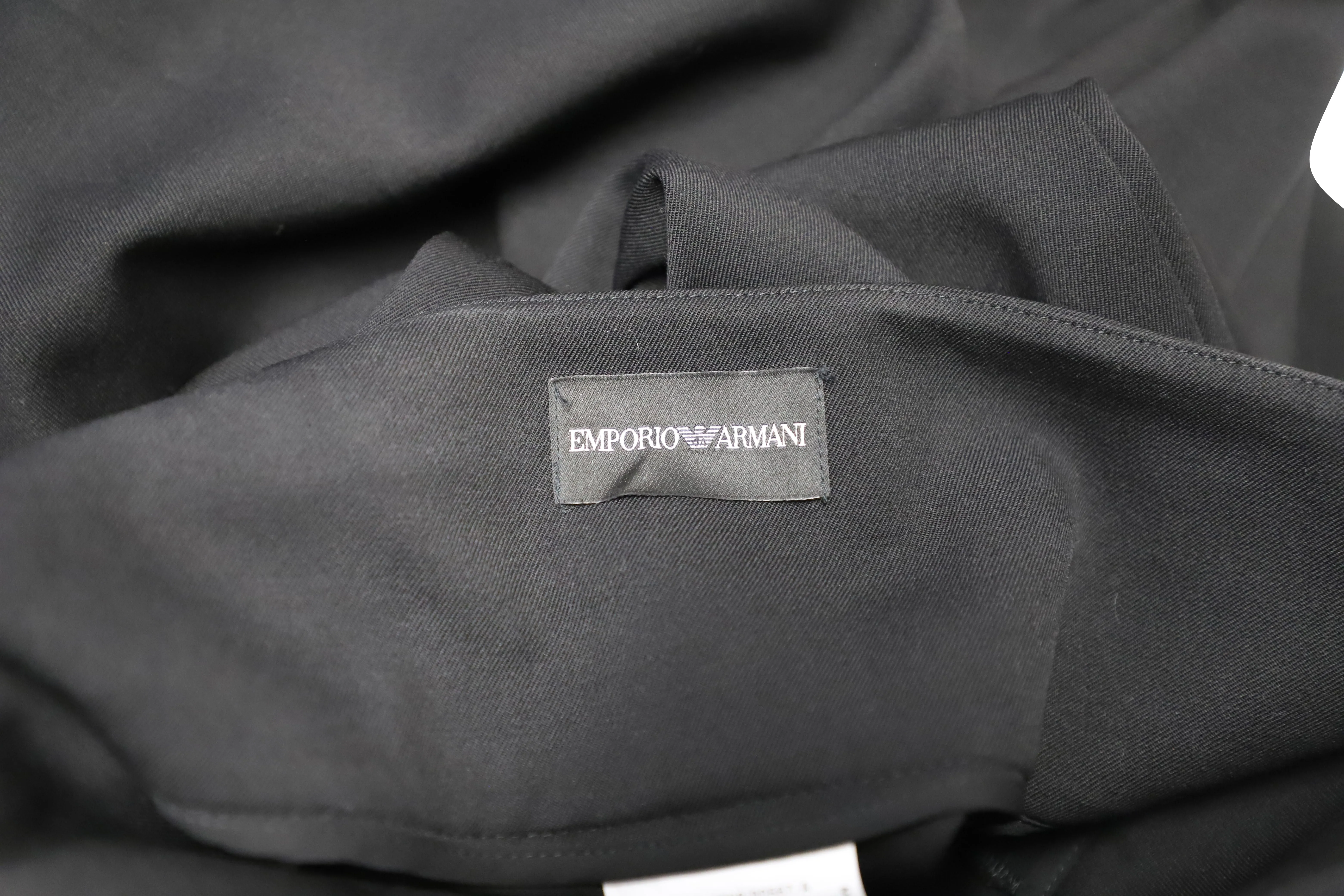 Emporio Armani Asymmetric Waistband Wide Leg Trousers in Black Cotton