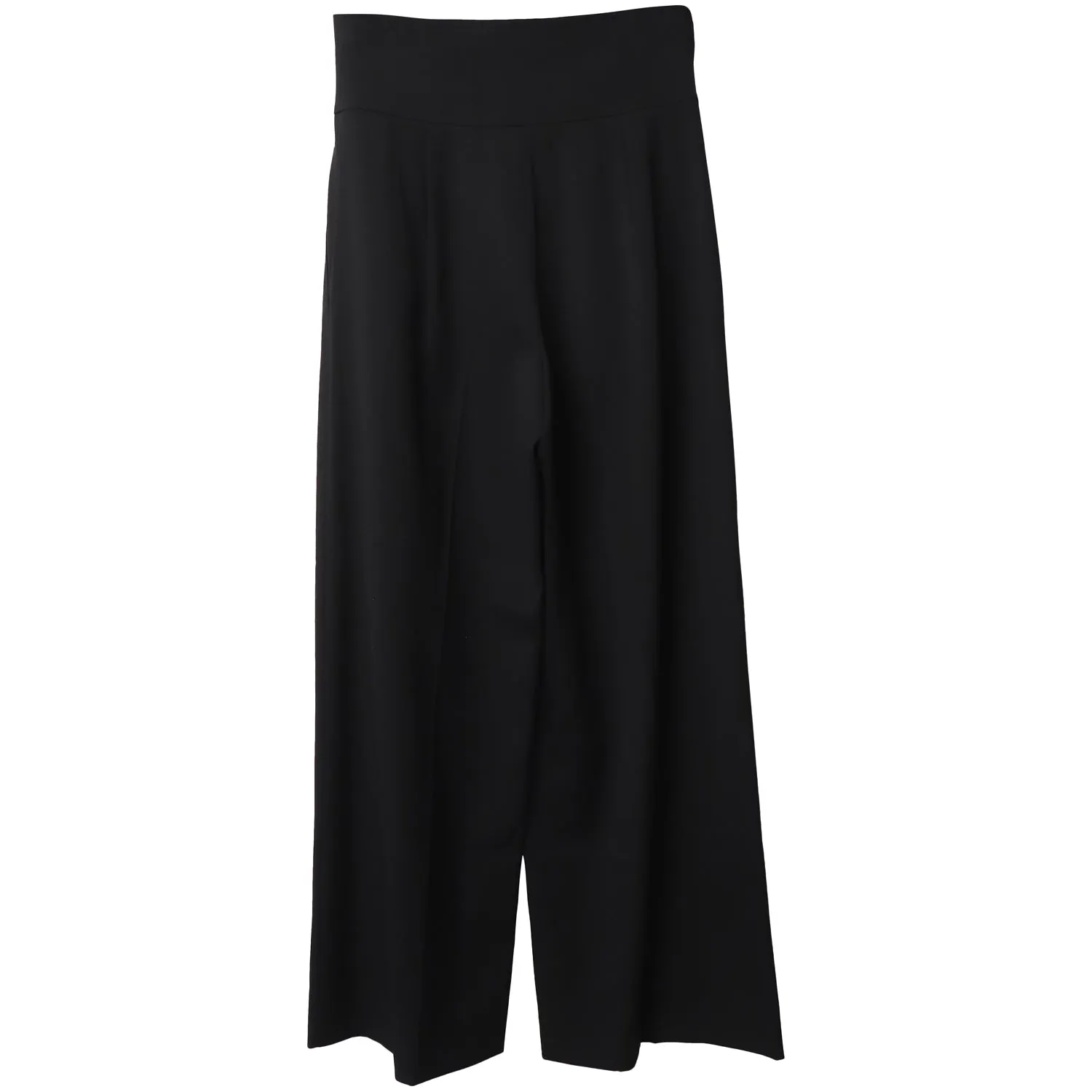 Emporio Armani Asymmetric Waistband Wide Leg Trousers in Black Cotton