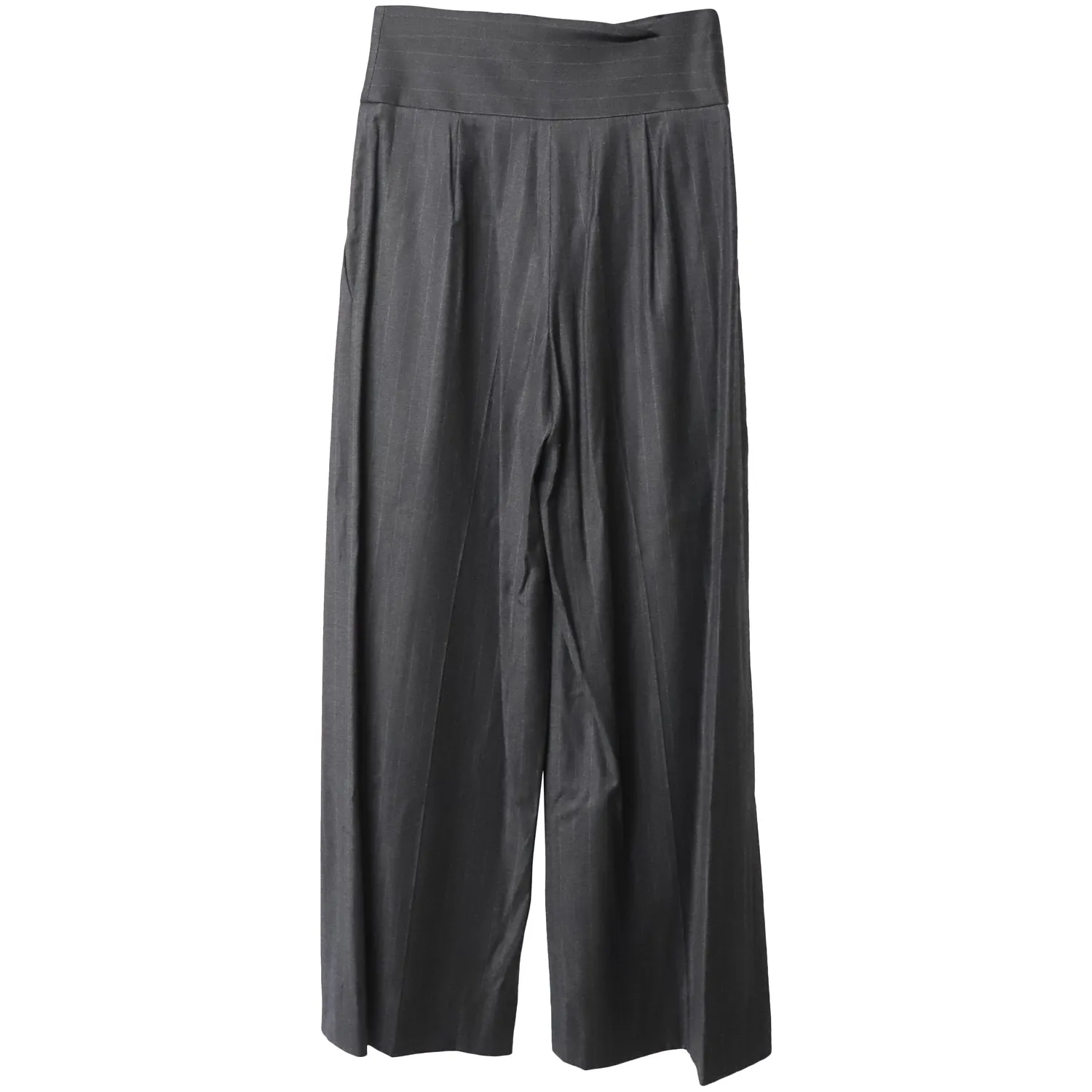 Emporio Armani Buttoned Asymmetric Waistband Wide Leg Trousers in Black Cotton