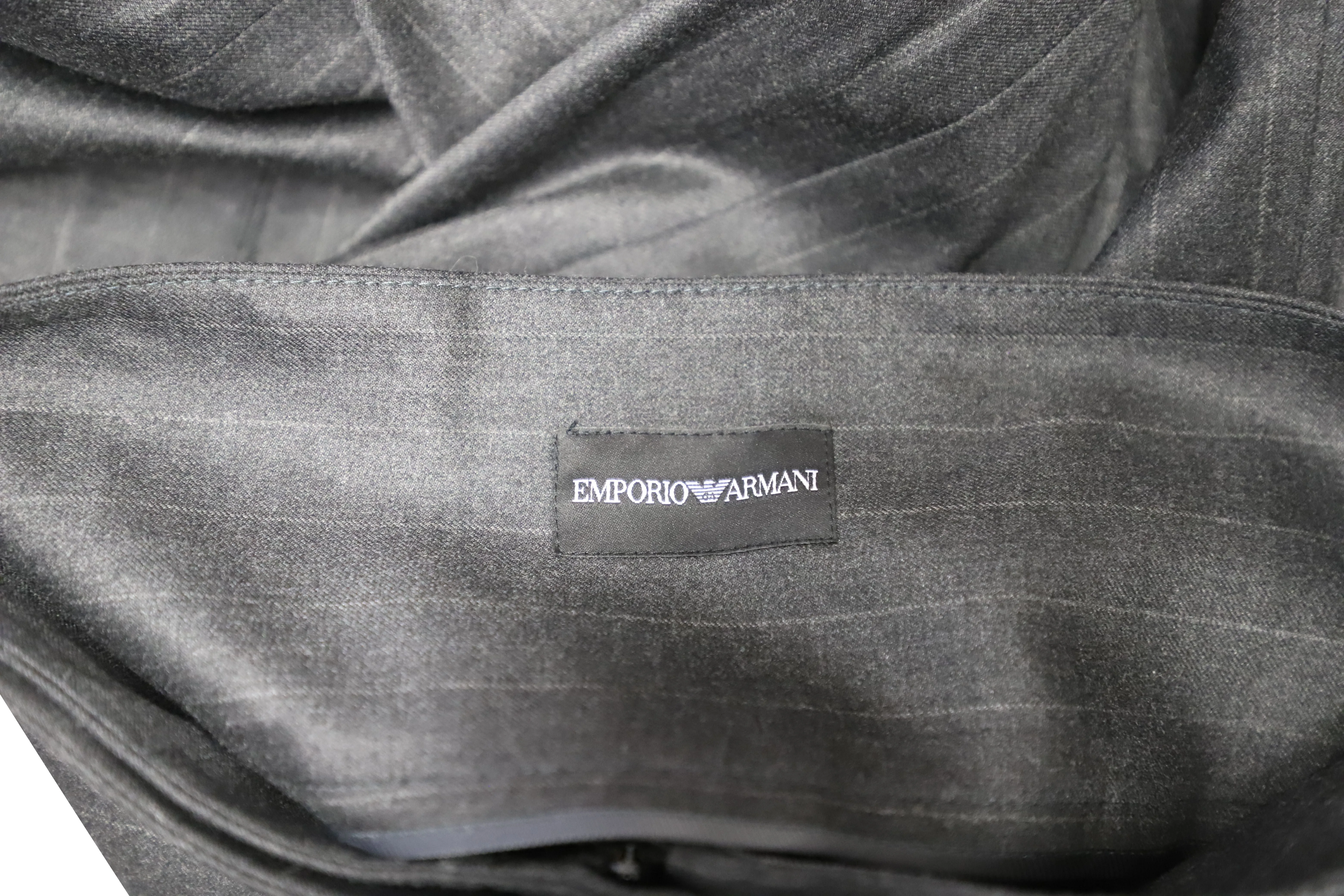 Emporio Armani Buttoned Asymmetric Waistband Wide Leg Trousers in Black Cotton