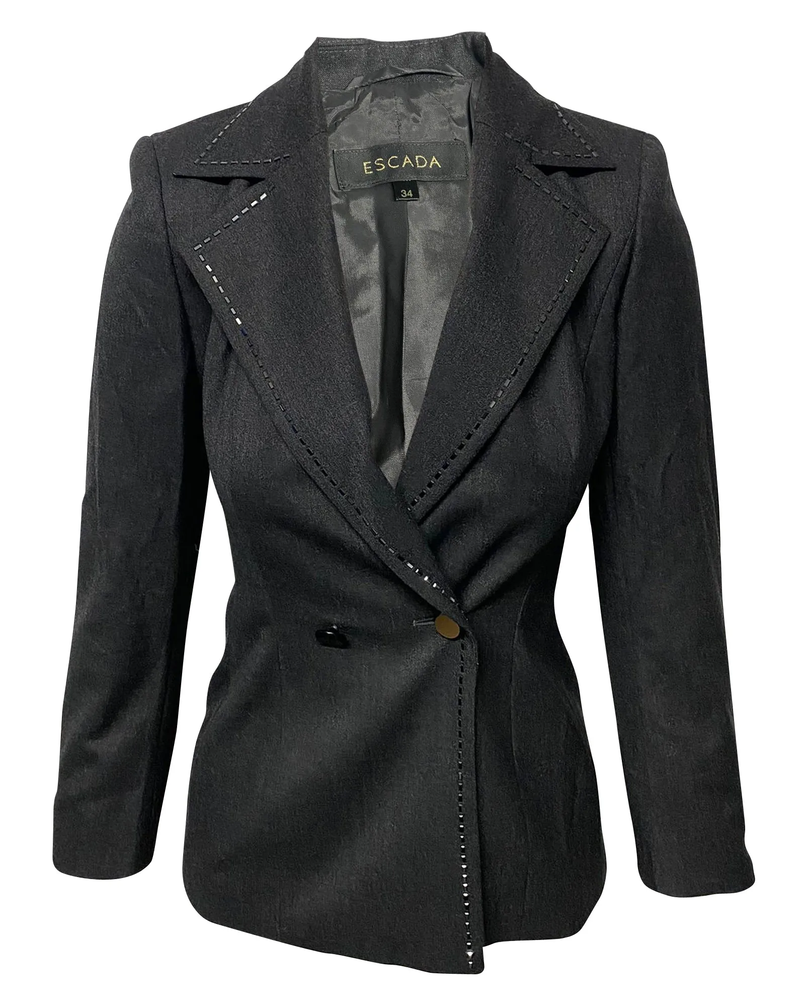 Escada Black Stone Trouser Suit Set in Black Wool