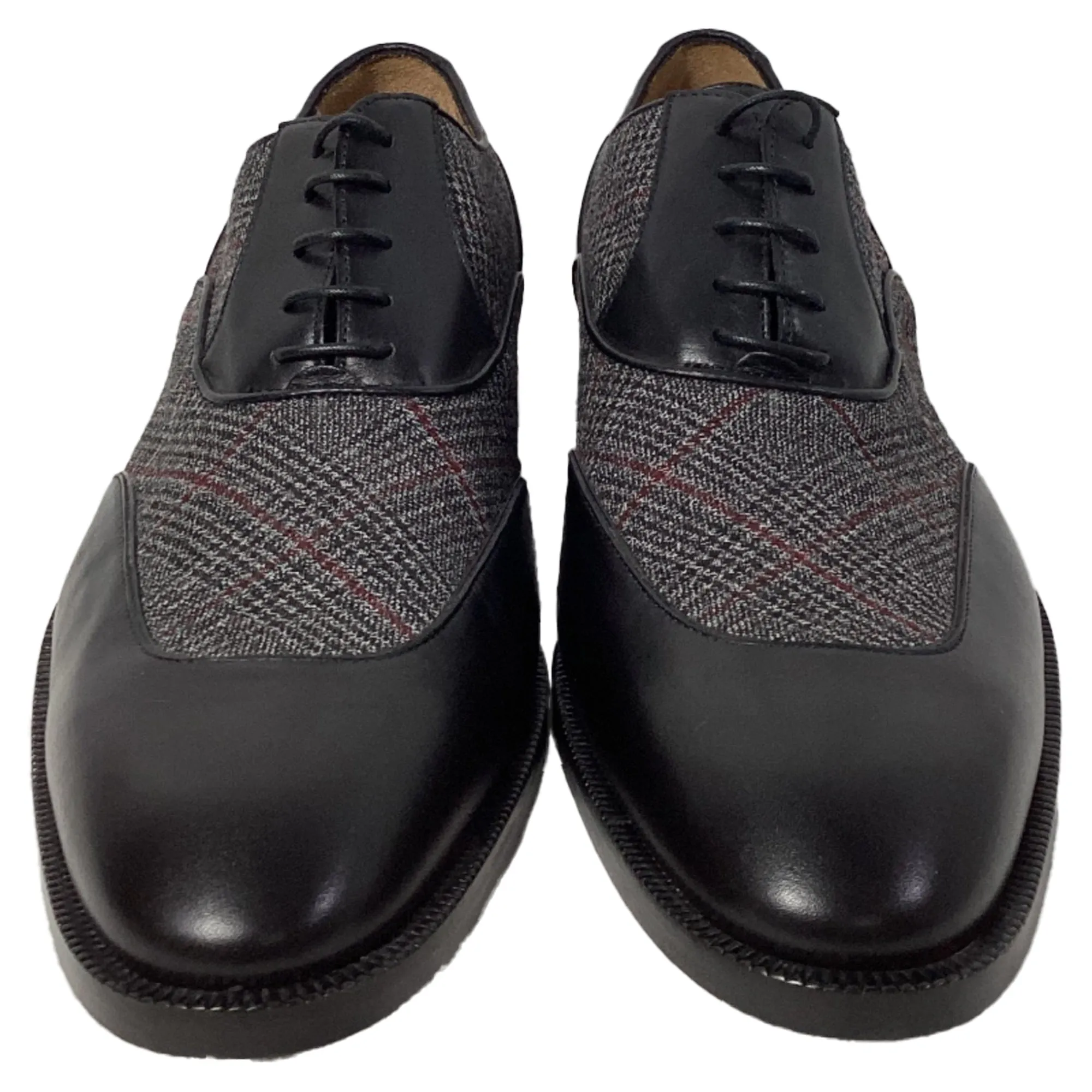 Etro Plaid Lace-Up Oxford Shoes in Black Wool and Leather