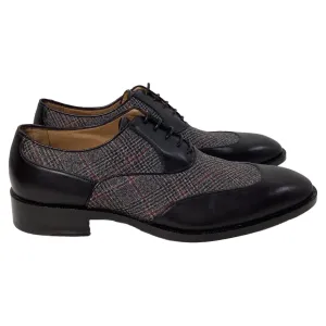 Etro Plaid Lace-Up Oxford Shoes in Black Wool and Leather