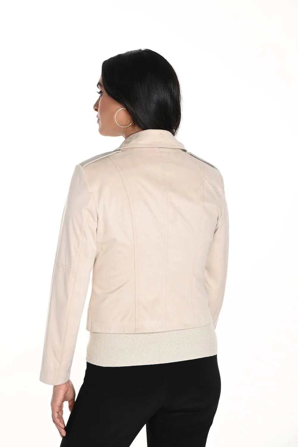 Faux Suede Moto Jacket In Beige