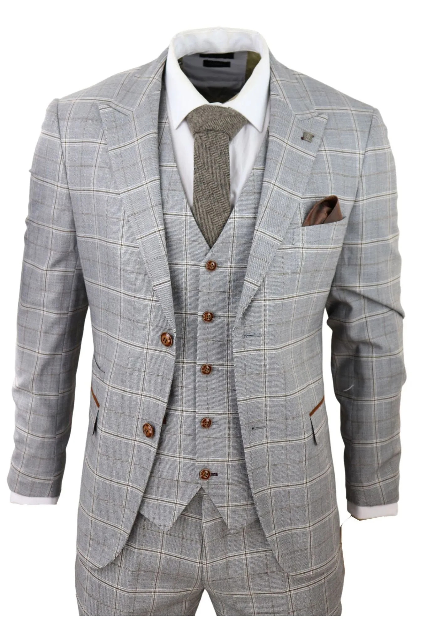Francis Grey 3 Piece Suit Tan Brown Check