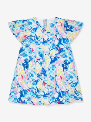 Girls Batiste Printed Dress in Blue
