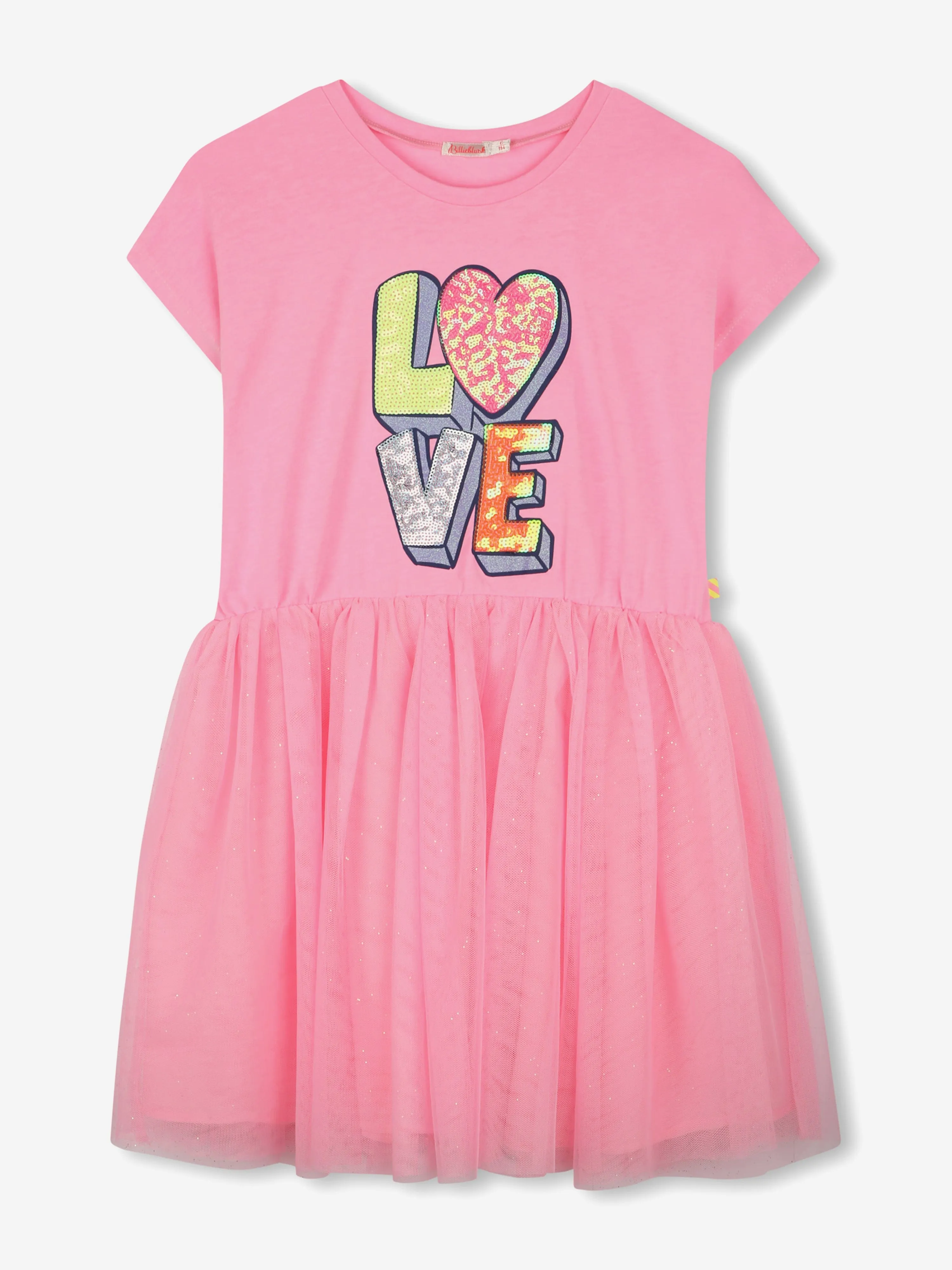 Girls Bi-material Love Dress in Pink