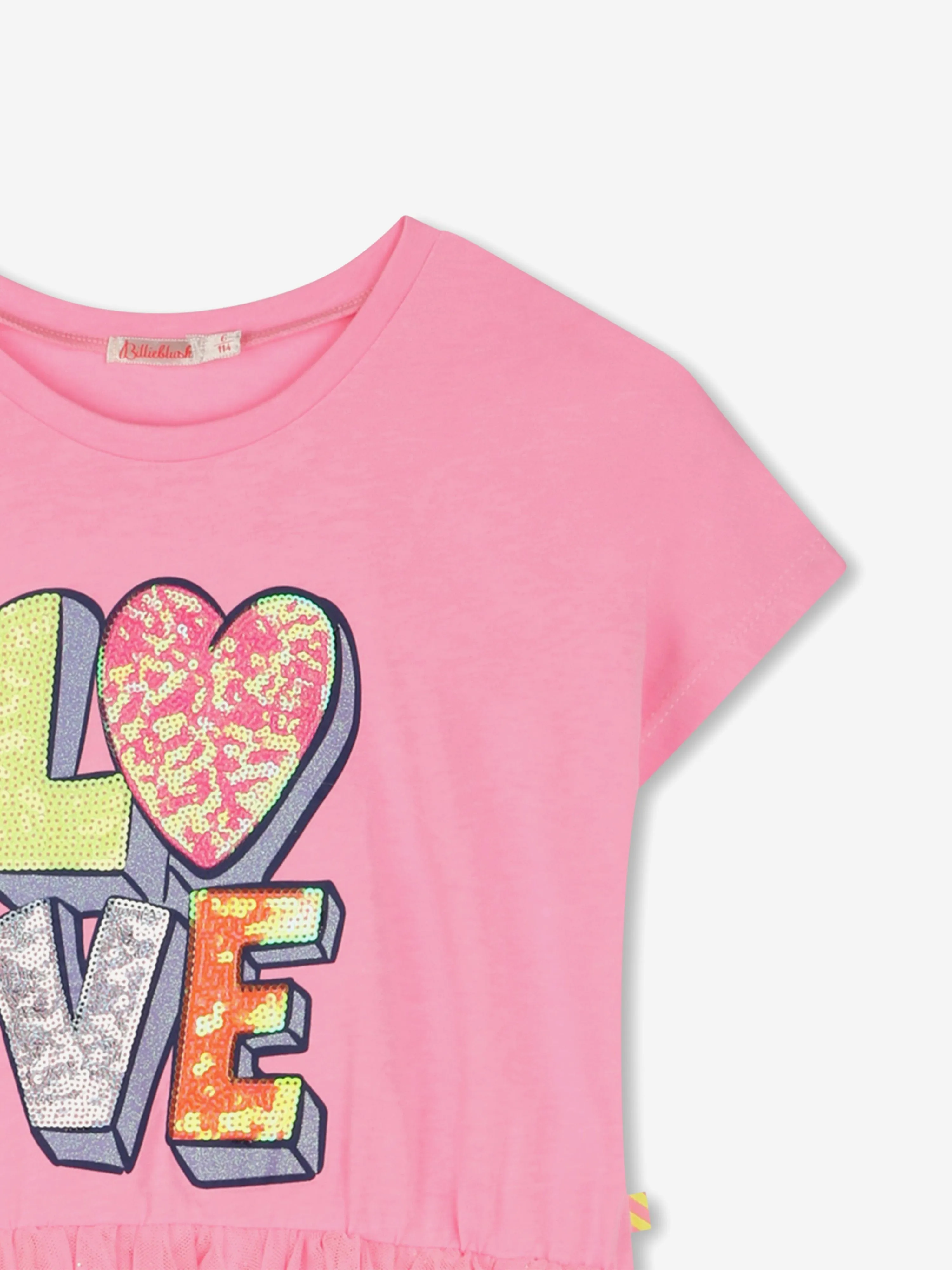 Girls Bi-material Love Dress in Pink