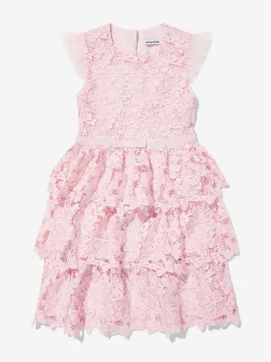 Girls Bow Lace Tiered Dress in Pink