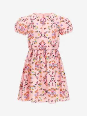 Girls Cotton Flower Print Dress in Pink