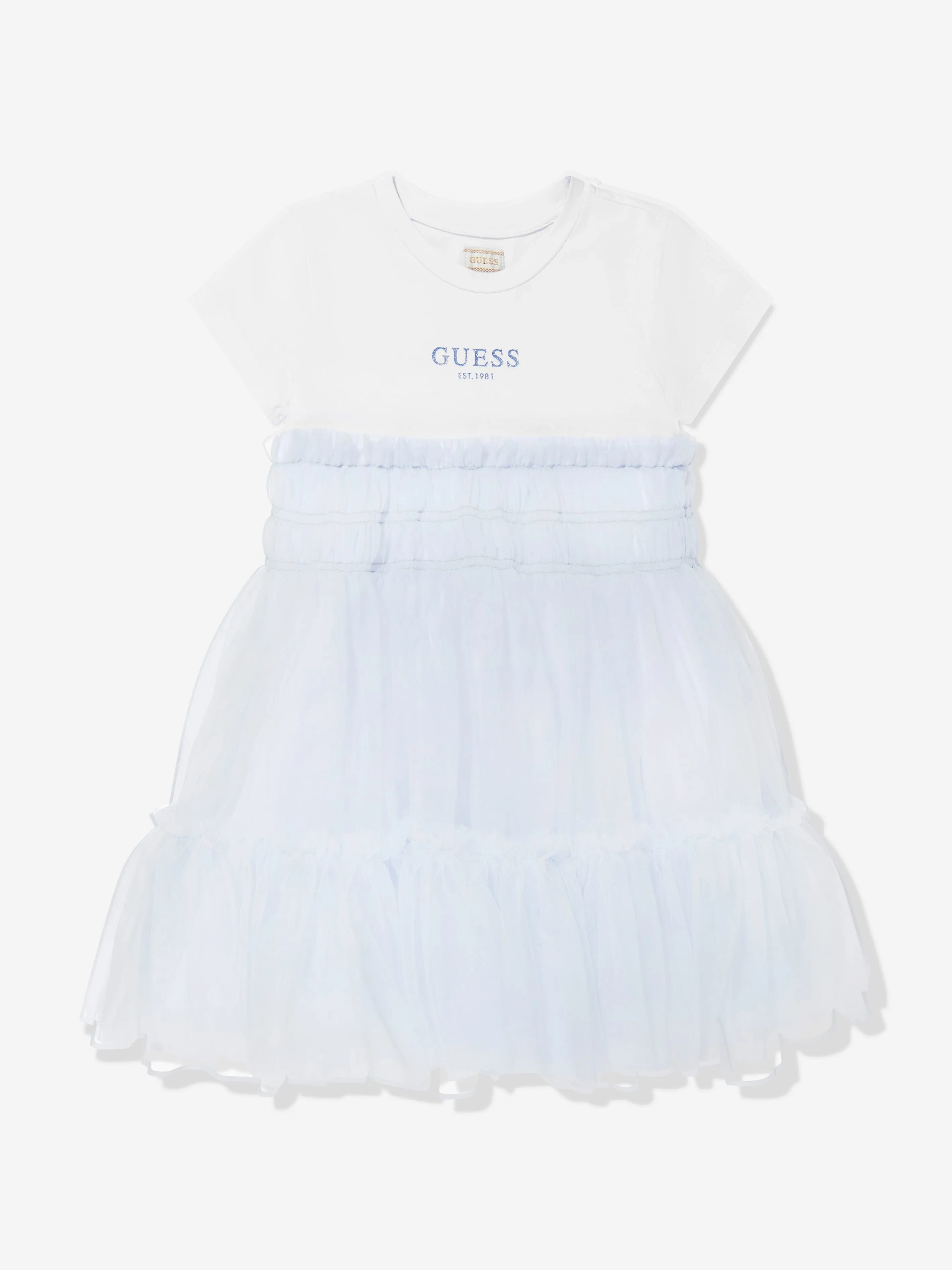 Girls Jersey and Tulle Dress in White