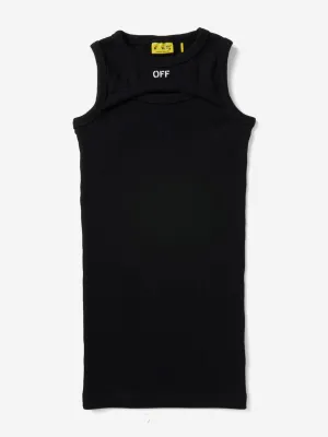 Girls Off Stamp Clear Ribbed Dress in Black