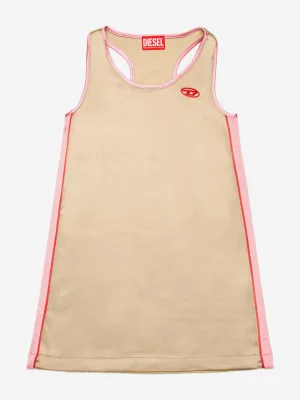 Girls Satin and Jersey Sleeveless Dress in Beige