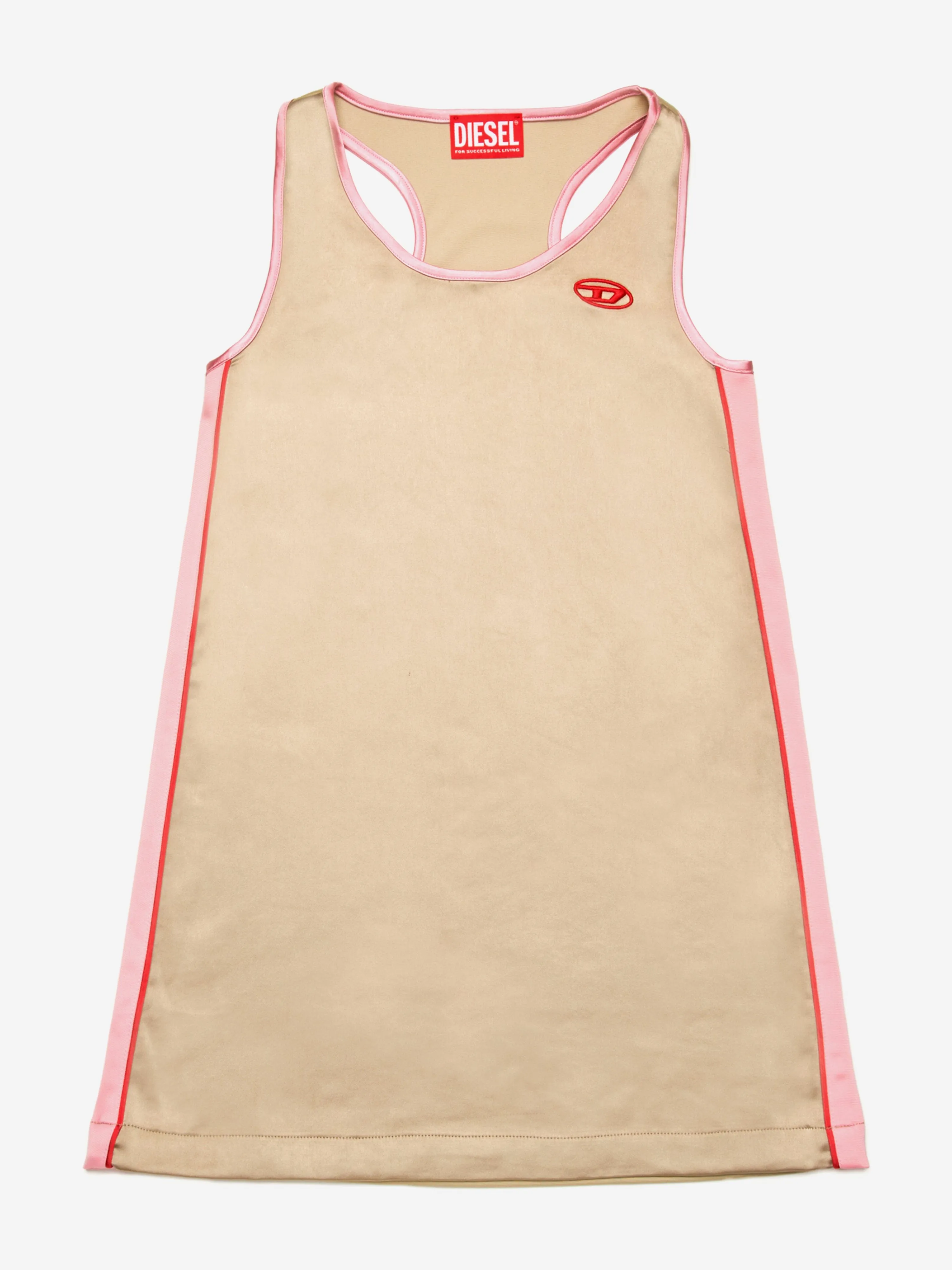 Girls Satin and Jersey Sleeveless Dress in Beige