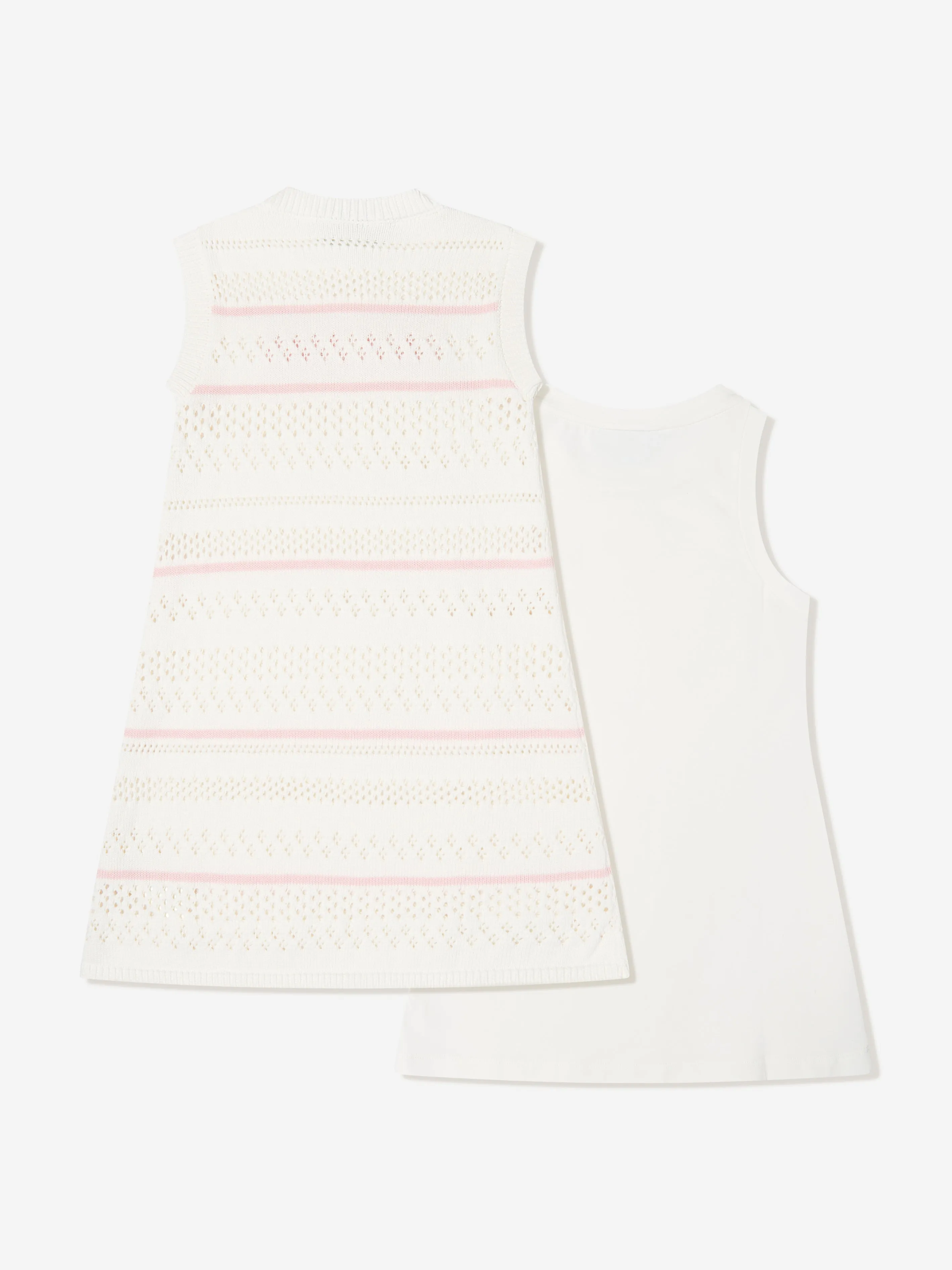 Girls Striped Crochet Dress in White