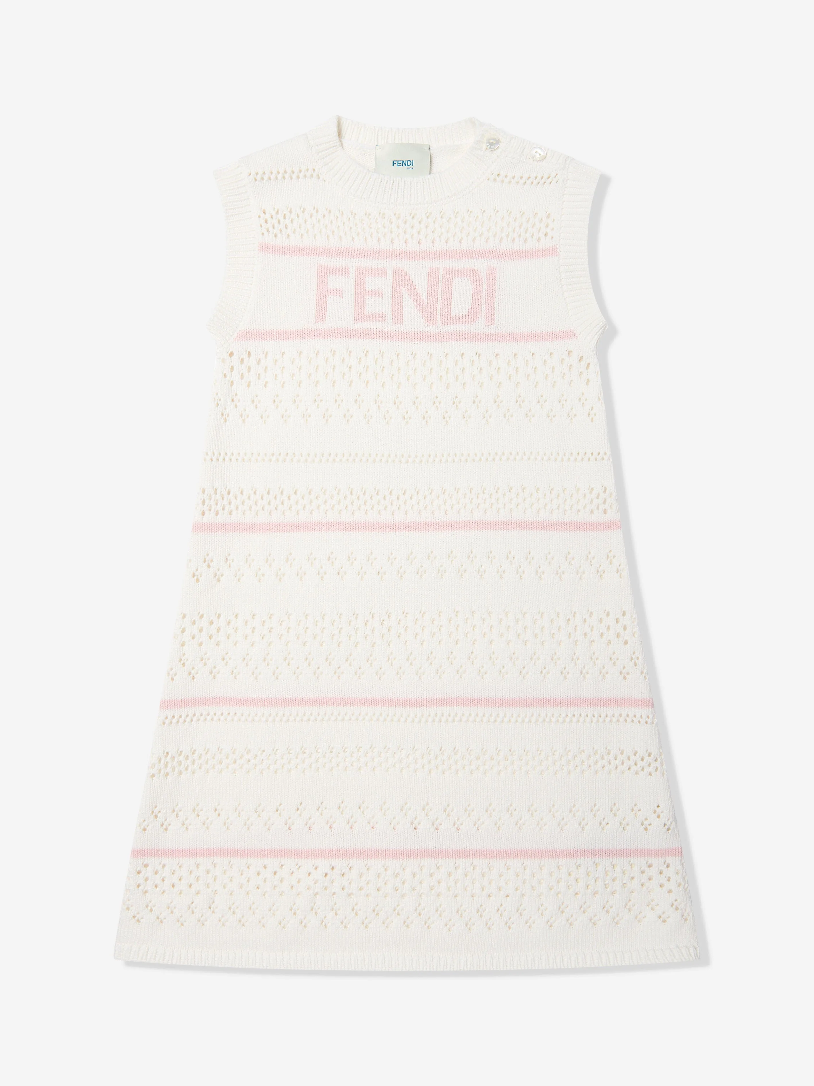 Girls Striped Crochet Dress in White