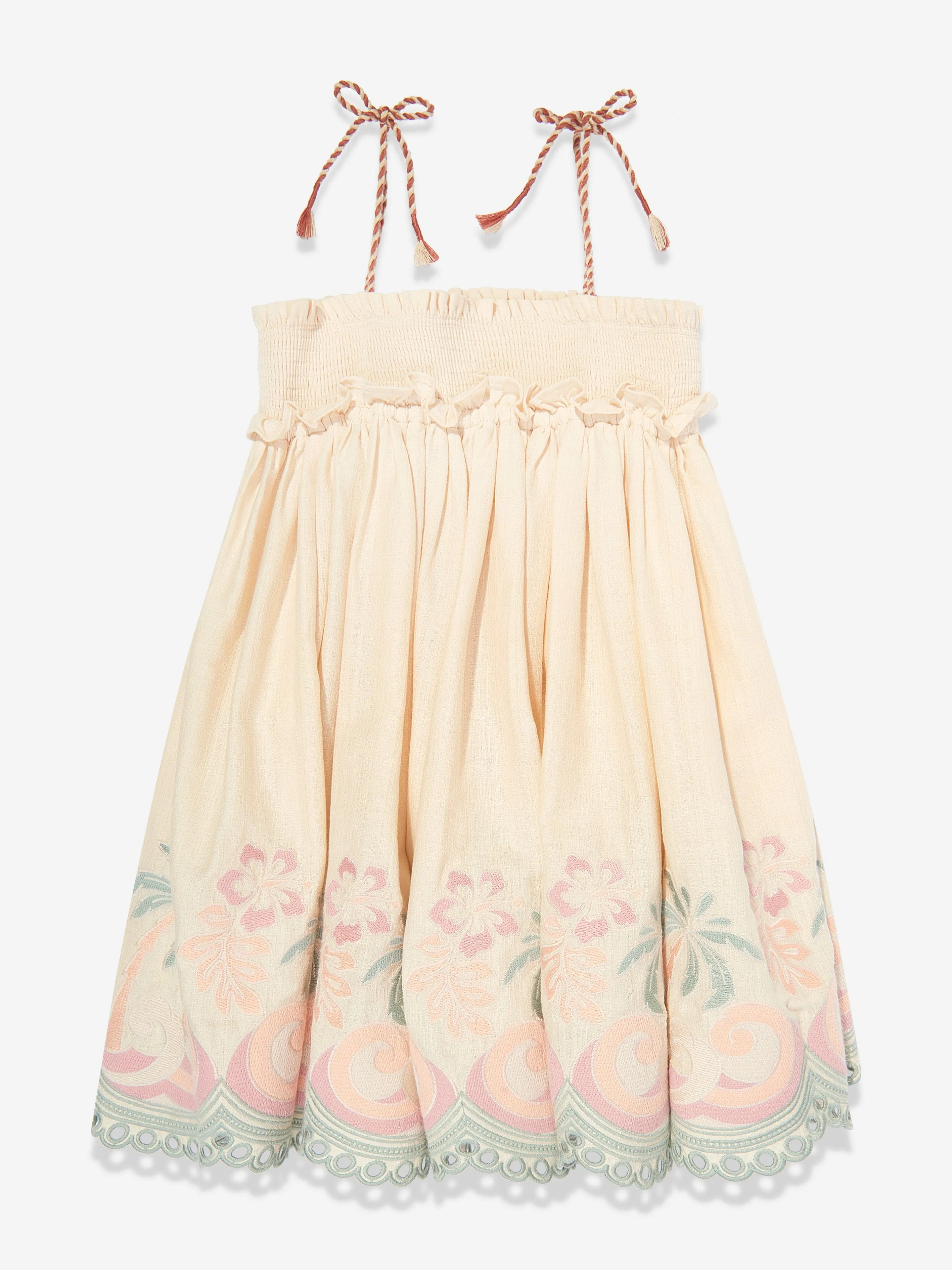 Girls Tallow Embroidered Swing Dress in Ivory