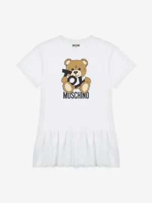 Girls Teddy Bear Logo Dress in White