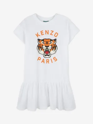 Girls Tiger Dress in White