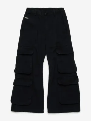 Girls Wide Leg Cargo Trousers in Black