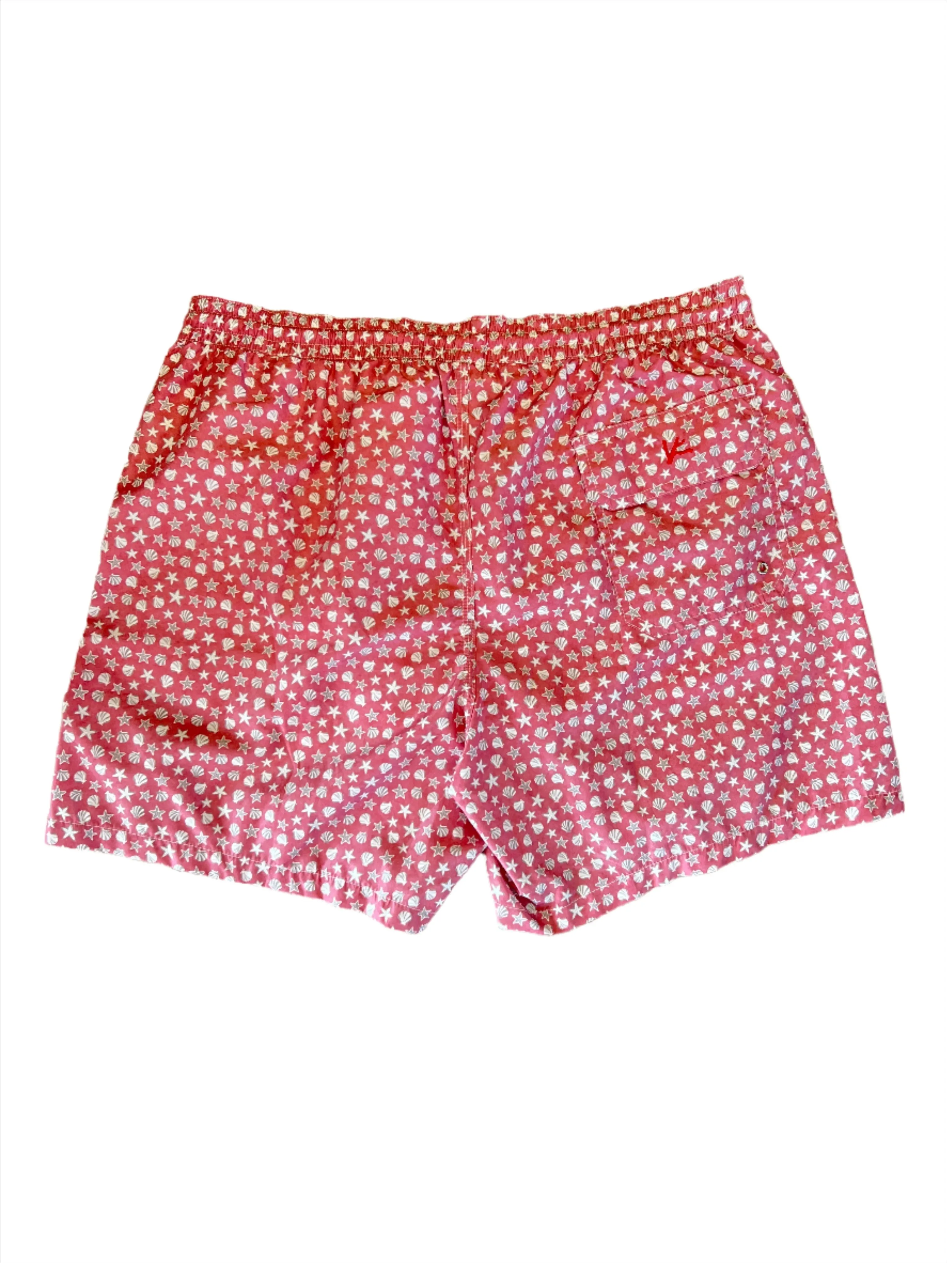 Isaia Mens Pink Shell Star Patterned Swim Trunks