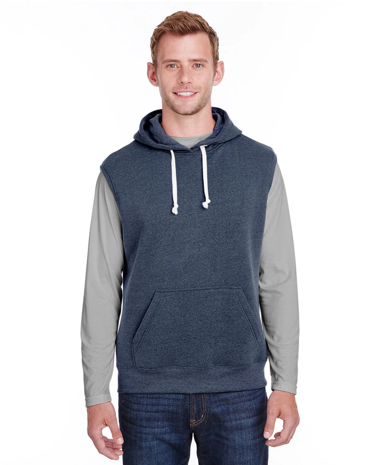 J America JA8877 Adult Triblend Fleece Sleeveless Hooded Sweatshirt