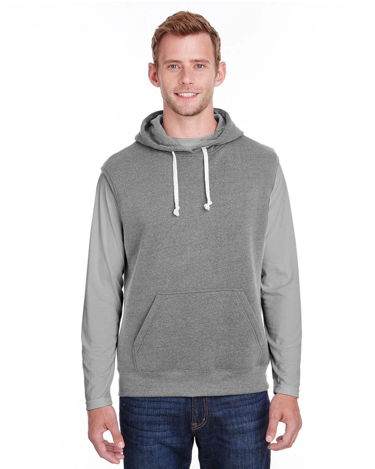J America JA8877 Adult Triblend Fleece Sleeveless Hooded Sweatshirt