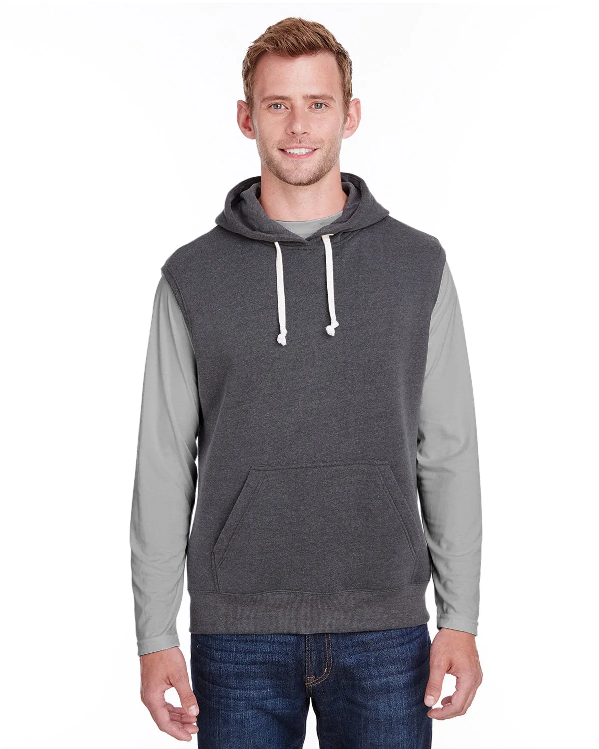 J America JA8877 Adult Triblend Fleece Sleeveless Hooded Sweatshirt