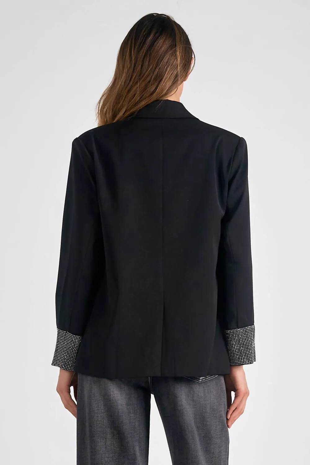 Jacket With Rhinestone Sleeve Detail In Black