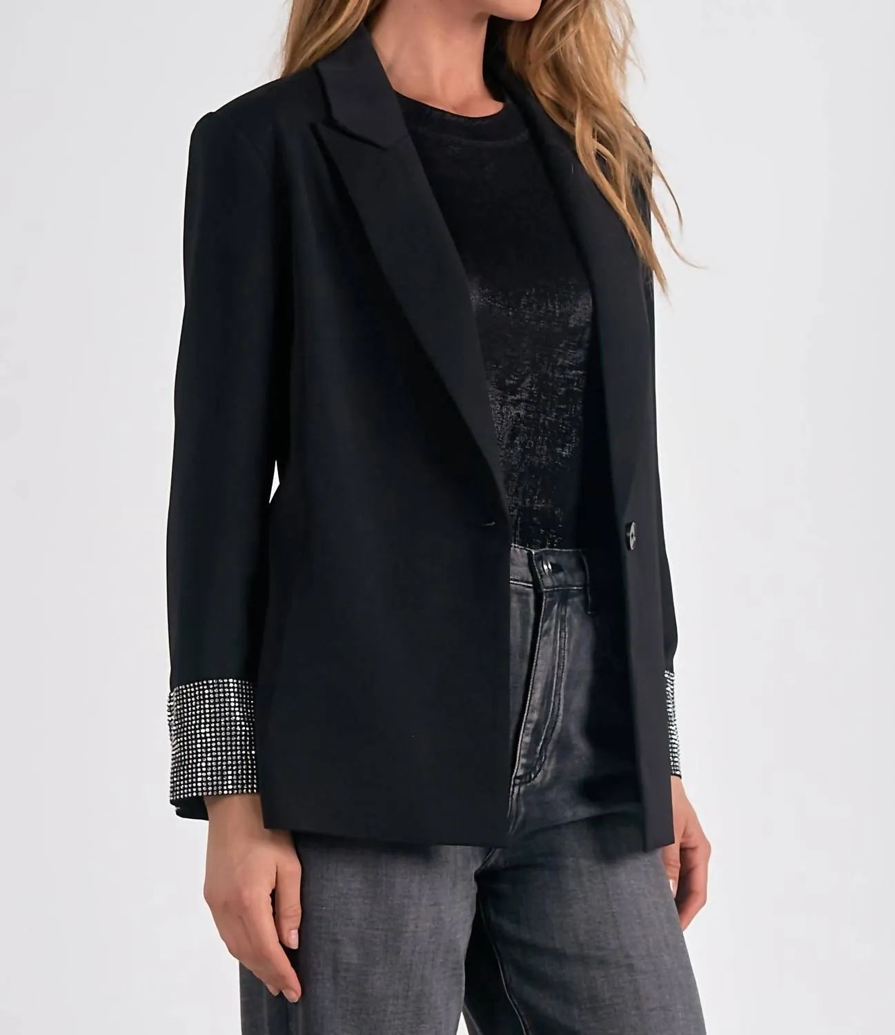 Jacket With Rhinestone Sleeve Detail In Black