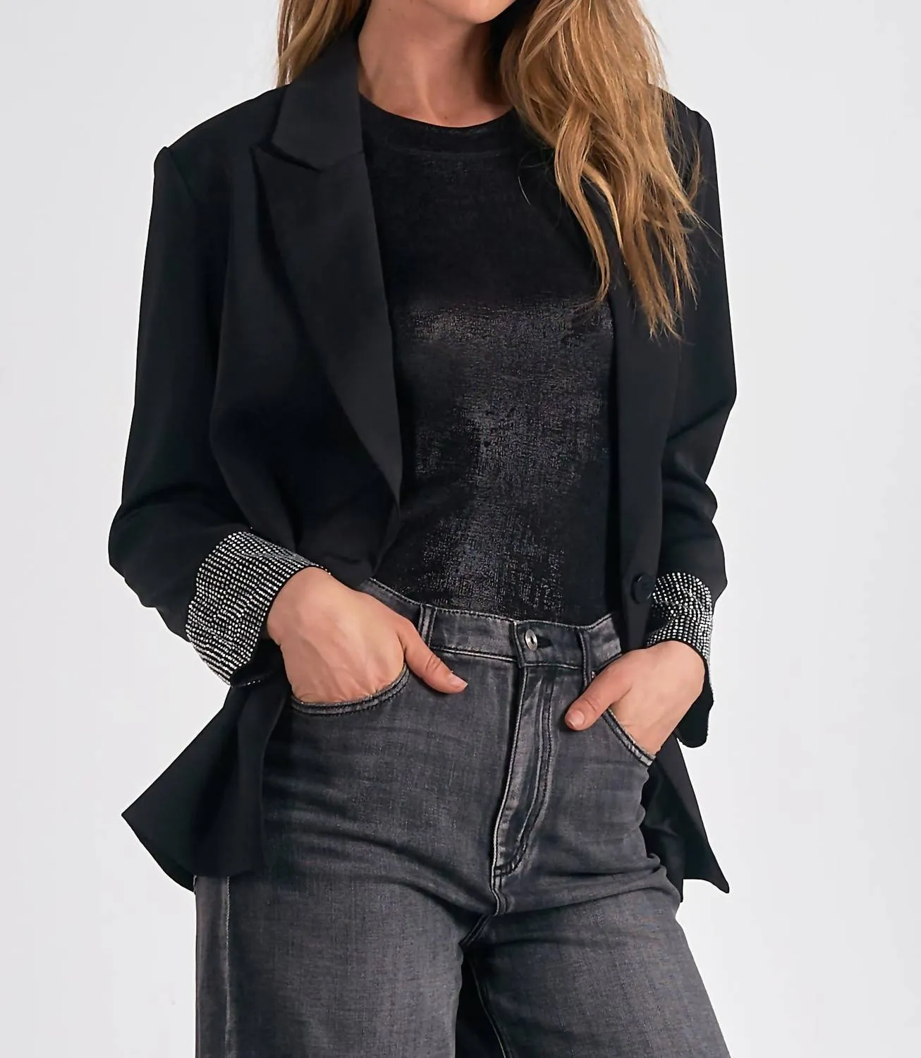 Jacket With Rhinestone Sleeve Detail In Black