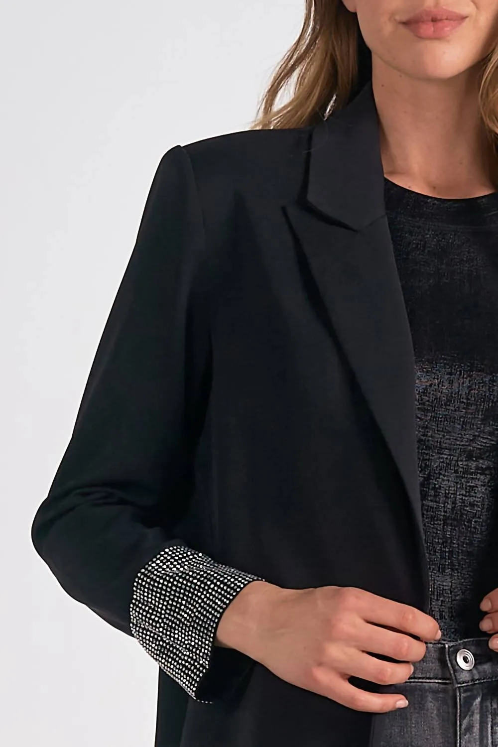 Jacket With Rhinestone Sleeve Detail In Black