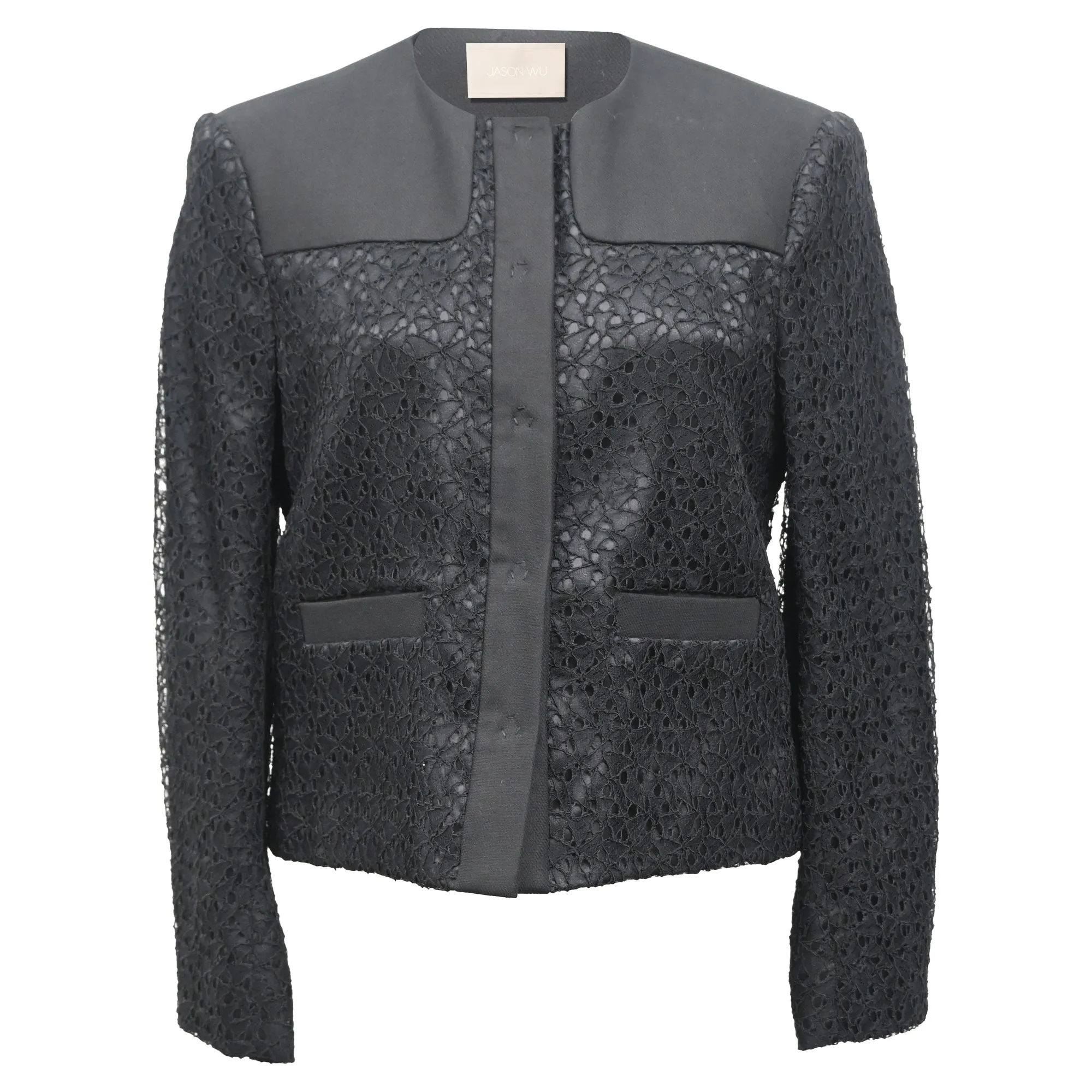 Jason Wu Lace-Detail Single-Breasted Blazer in Black Polyester
