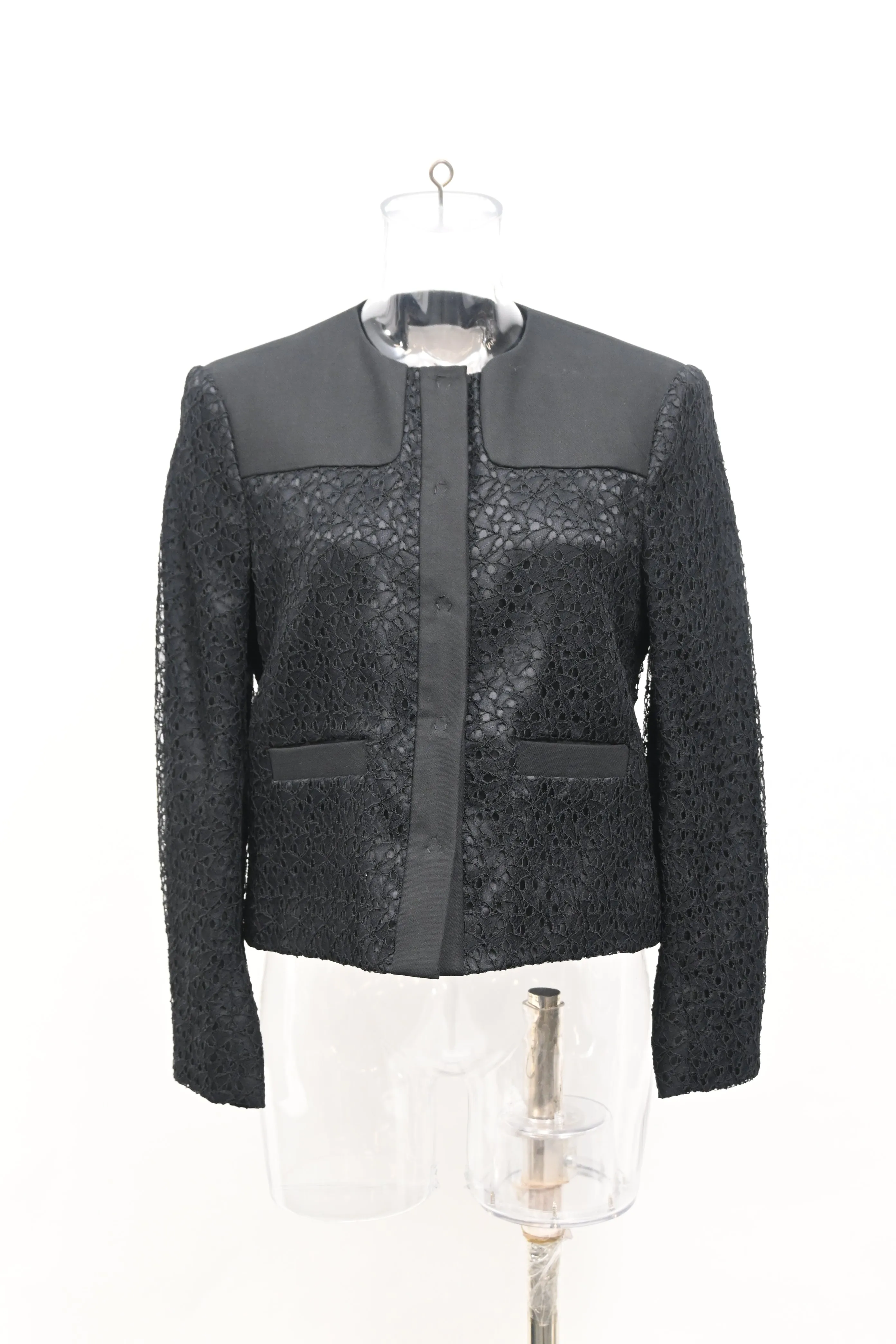 Jason Wu Lace-Detail Single-Breasted Blazer in Black Polyester