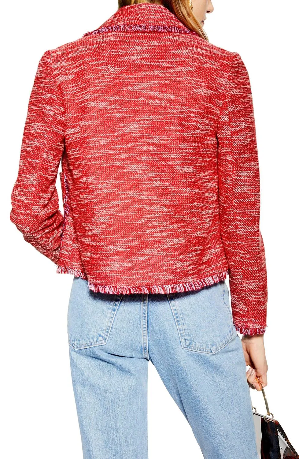 Jersey Boucle Open Front Blazer In Red