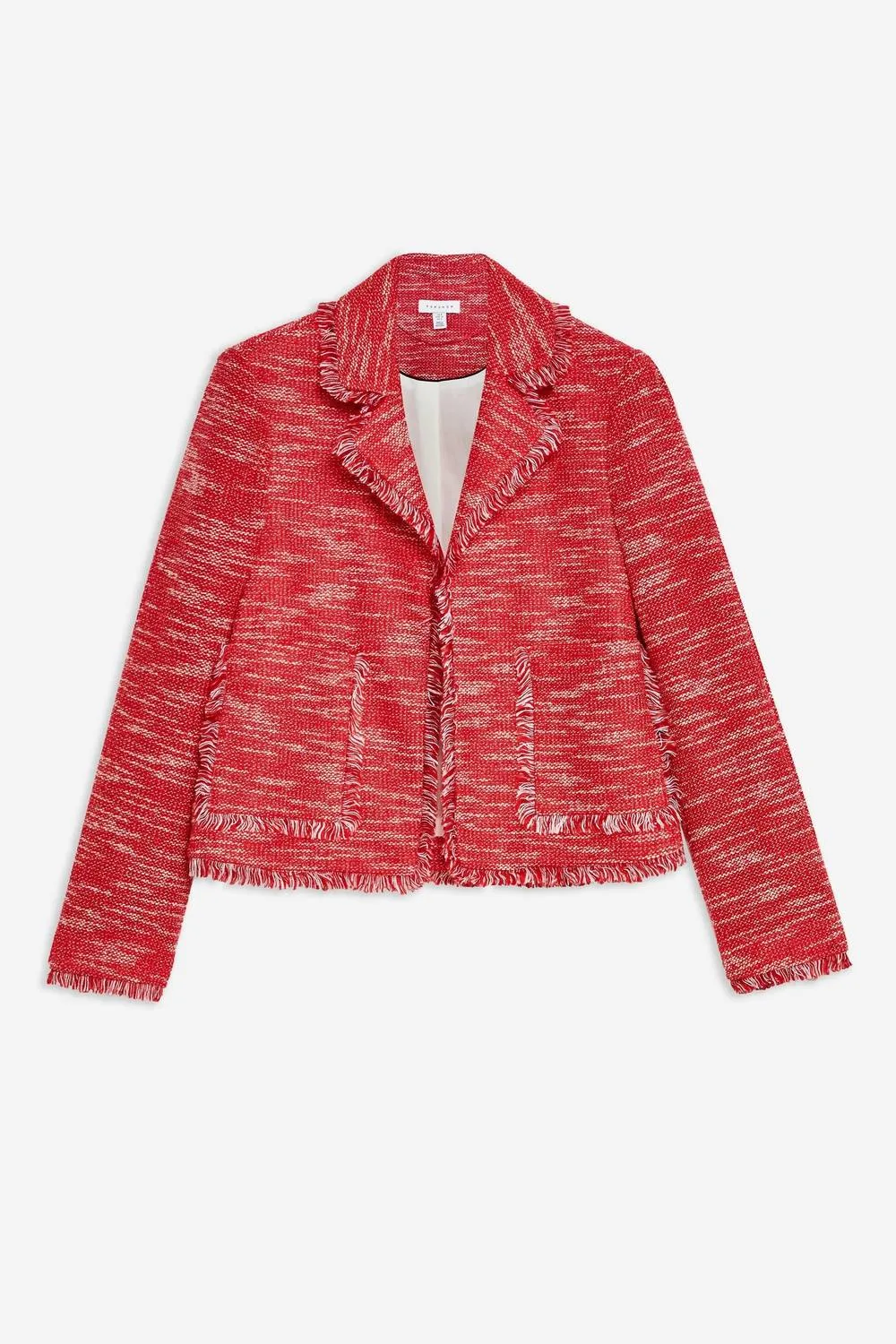 Jersey Boucle Open Front Blazer In Red