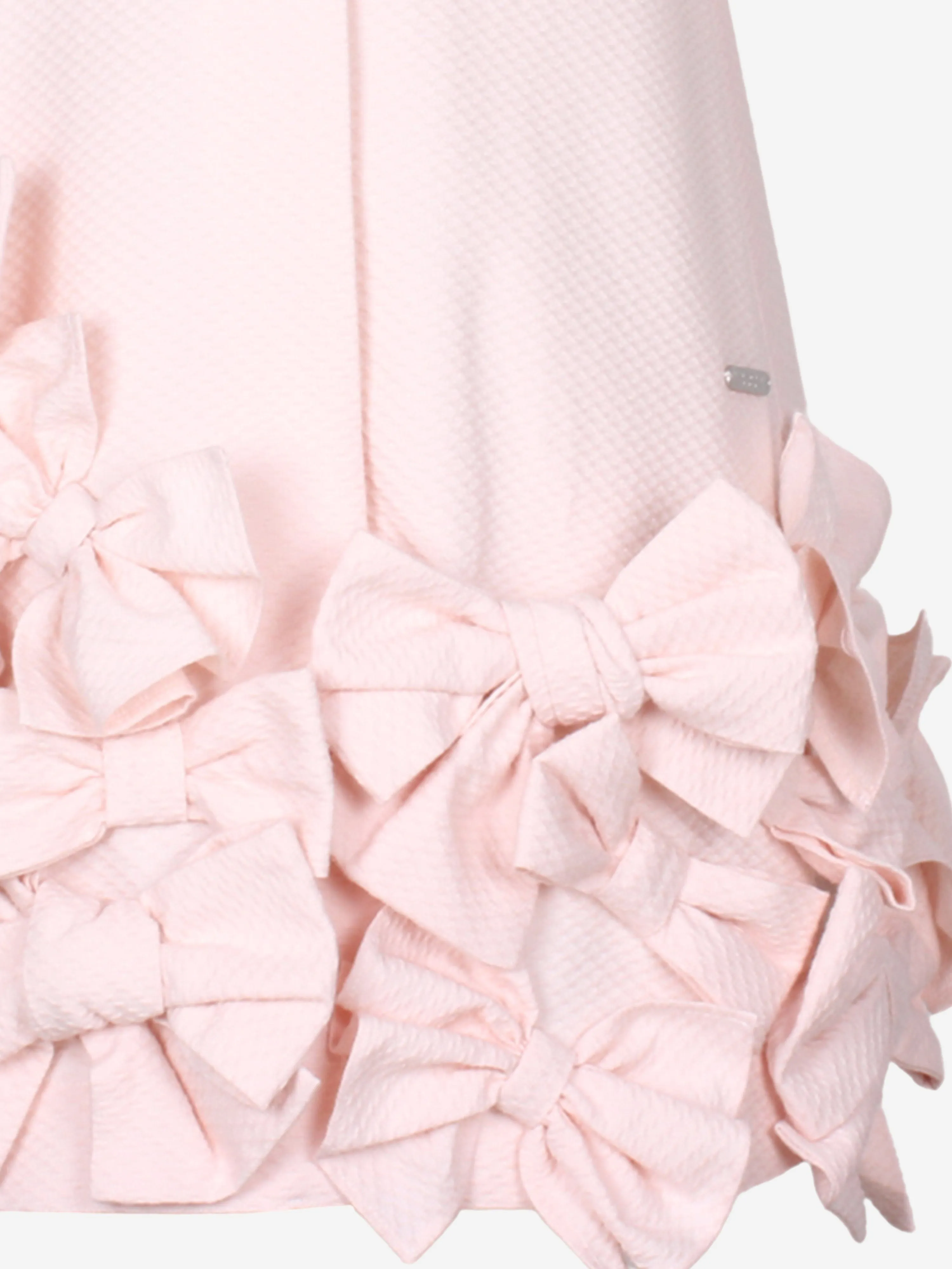 Jessie And James Girls Dotty Jacquard Bow Tie Dress in Pink