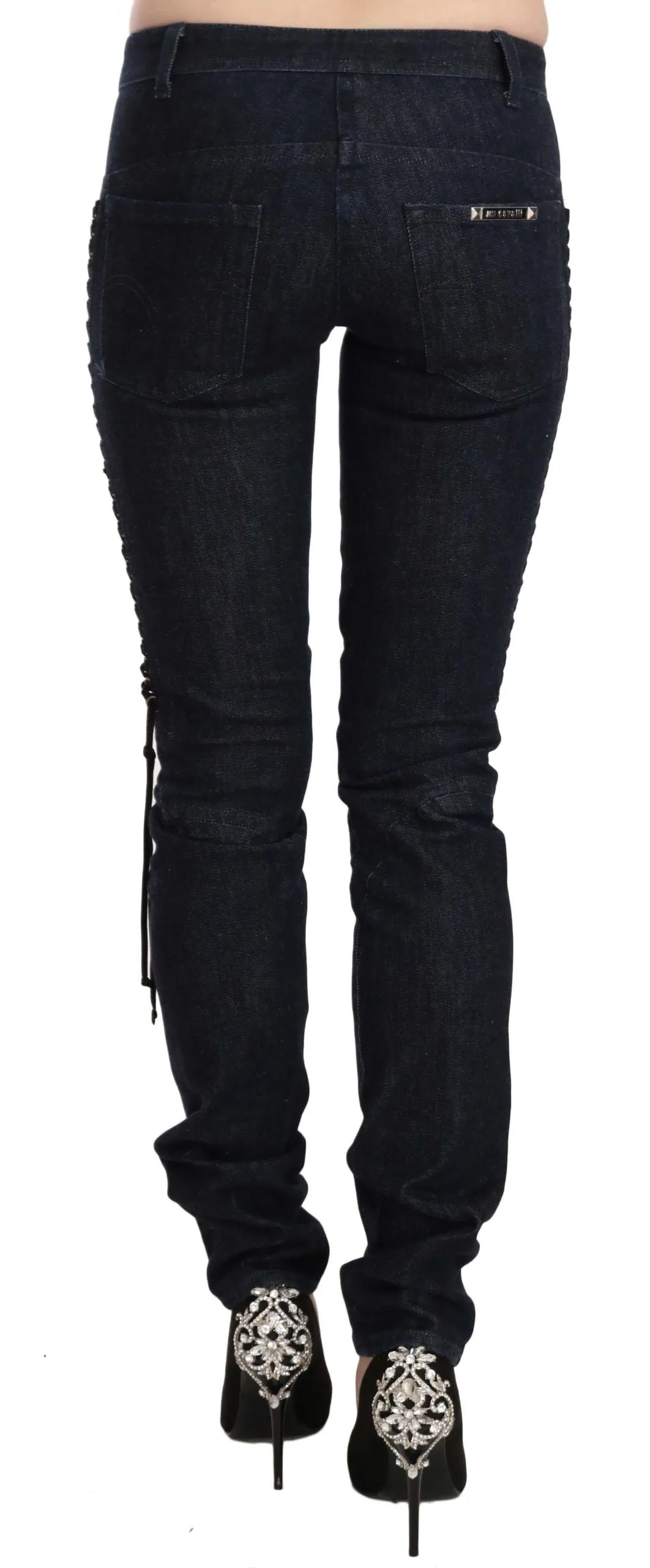Just Cavalli blue Low Waist Skinny Trousers Braided String Women's Pants