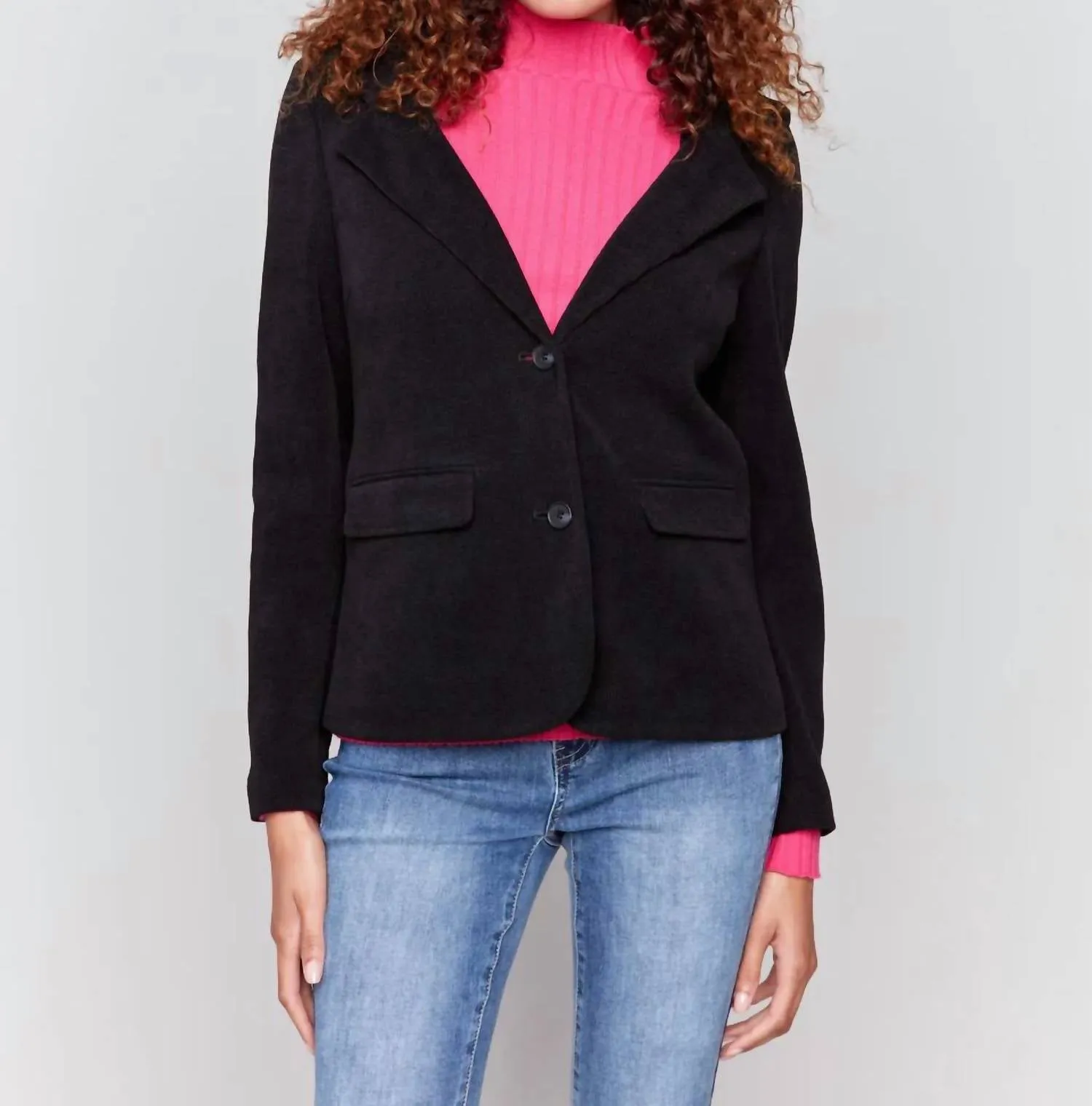 Knit Corduroy Blazer With Hood In Black