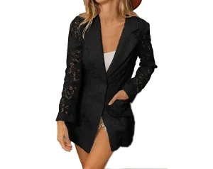 Lace Single Blazer With Welt Pockets In Black