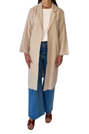 Linen Blend Duster In Tan