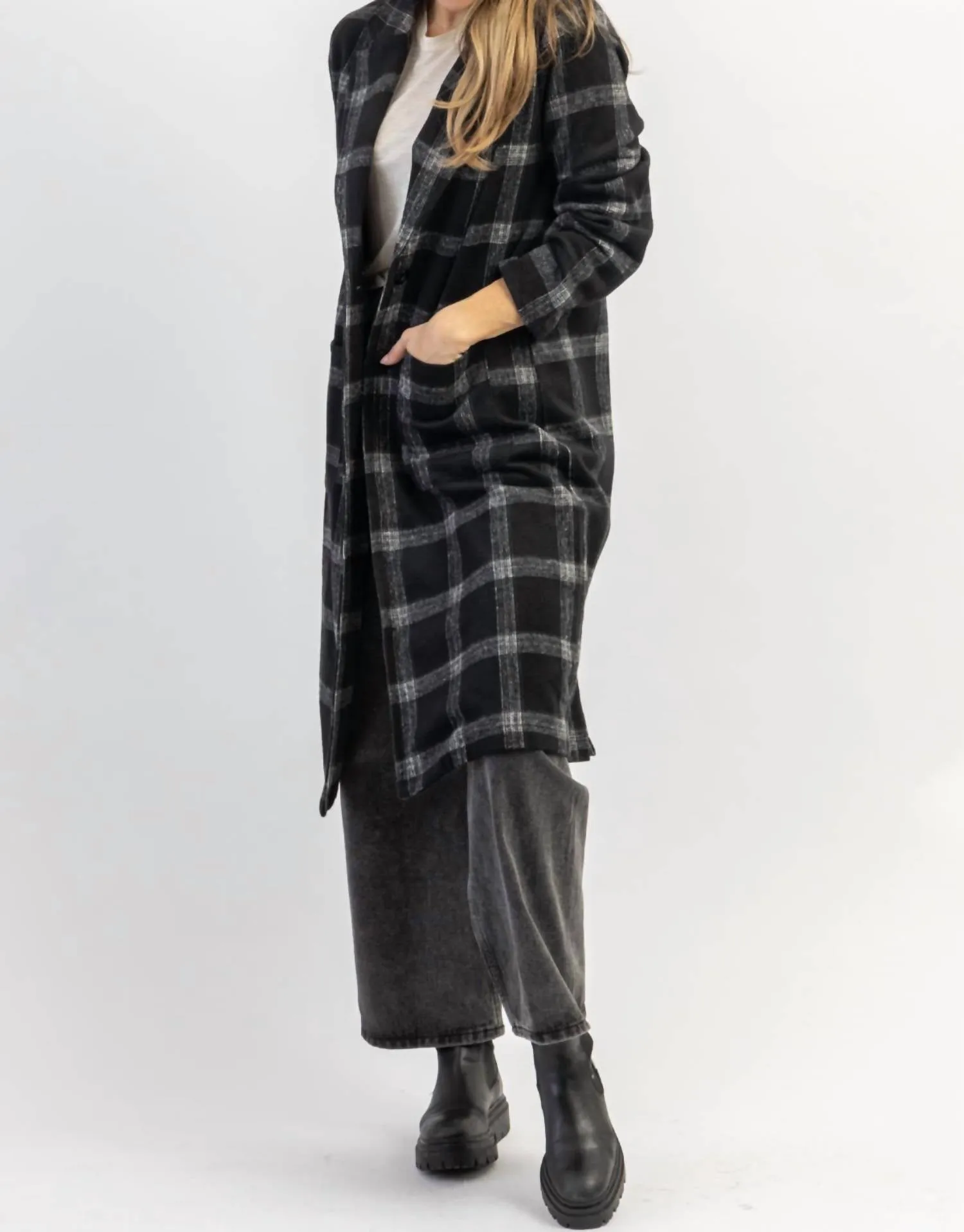 London Calling Plaid Trench Coat In Black   Grey