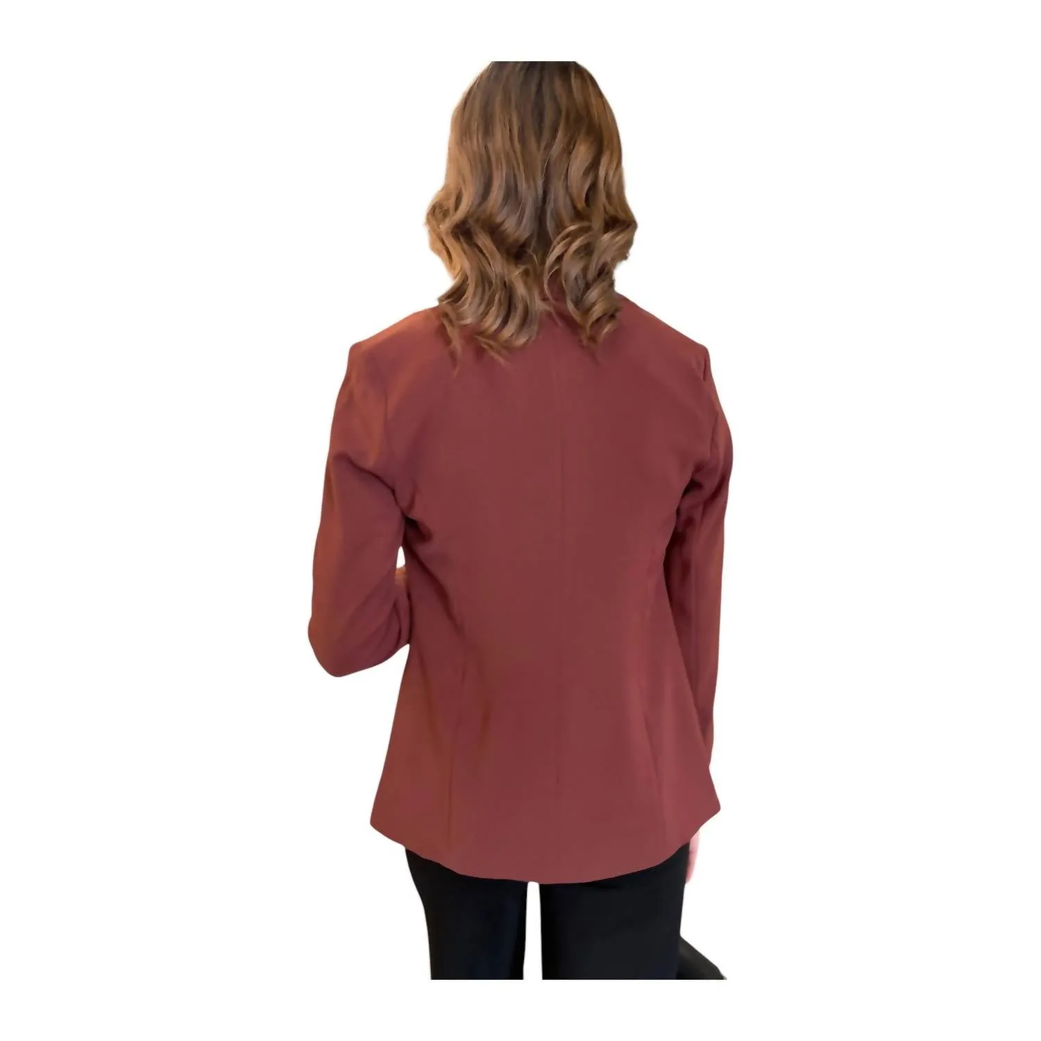 Long Sleeve Pocket Blazer In Burgundy