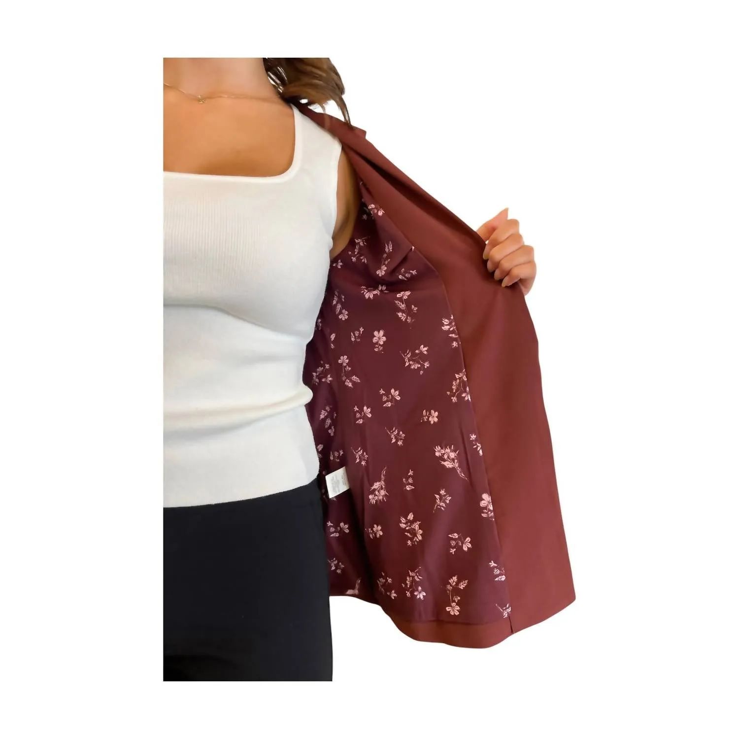 Long Sleeve Pocket Blazer In Burgundy