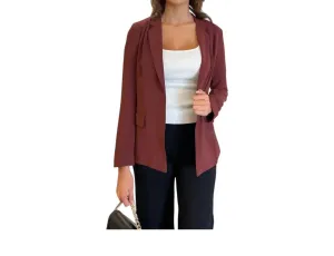 Long Sleeve Pocket Blazer In Burgundy