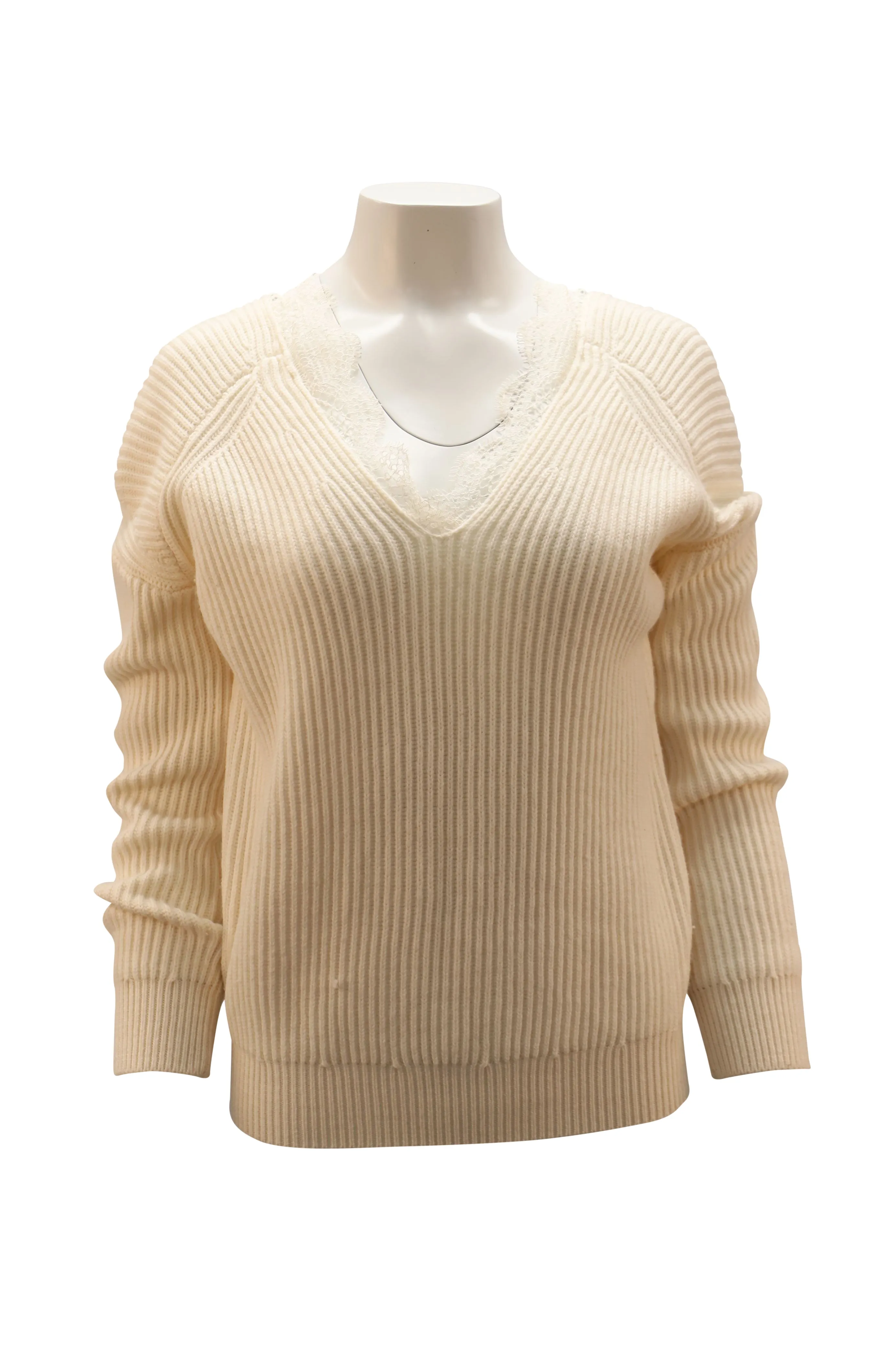 Maje Lace Neckline Sweater in White Acrylic