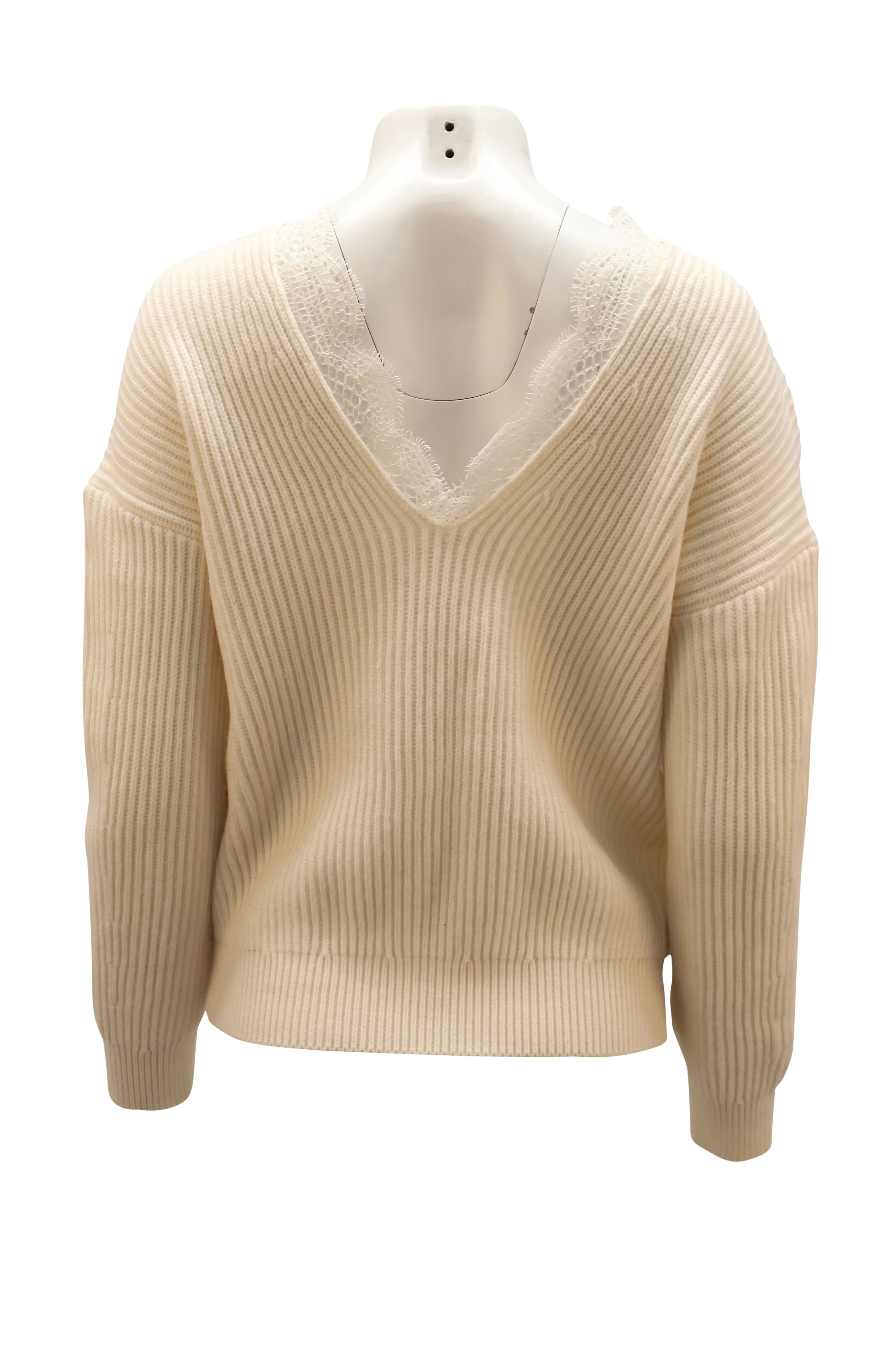 Maje Lace Neckline Sweater in White Acrylic