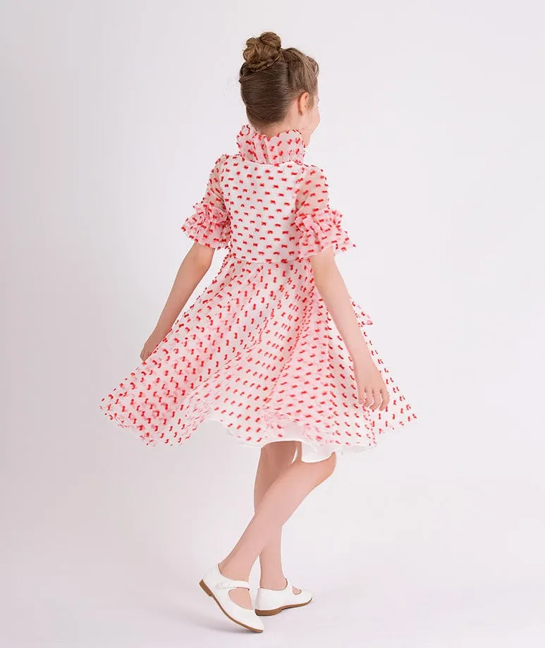 Mama Luma Girls Flared Dot Dress in Red